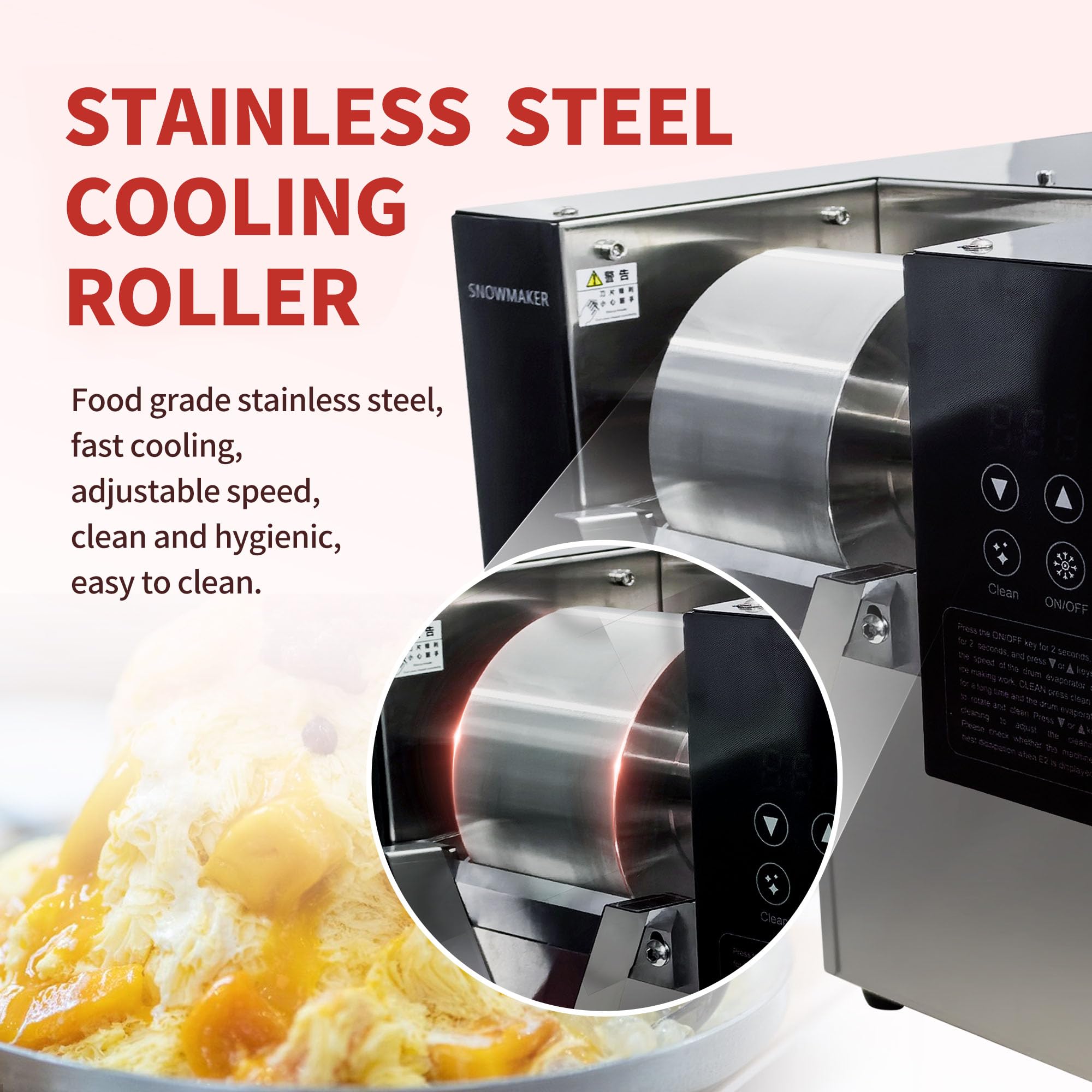 Yovtekc 80KG/24H Commercial Snowflake Ice Maker Machine - Stainless Steel Adjustable Speed Ice Shaver for Snack Bars, Restaurants & Bubble Tea Shops - Perfect for Smoothies, Cocktails and Frozen Desserts