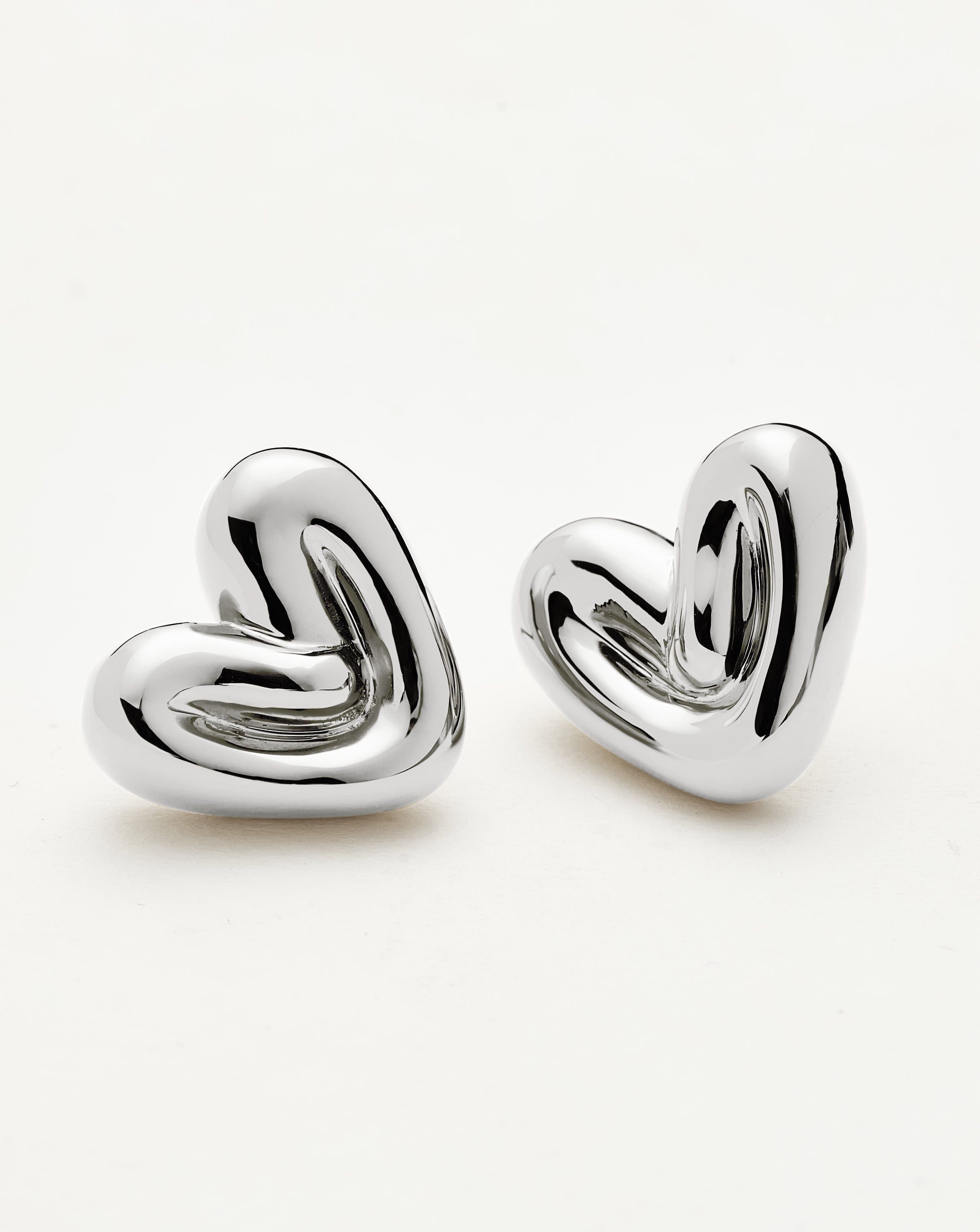 Puffy Heart Stud Earrings for Women - Sterling Silver Plated Rose Gold Dainty Jewelry - Perfect for Valentine's Day Gifts, Anniversary & Everyday Wear