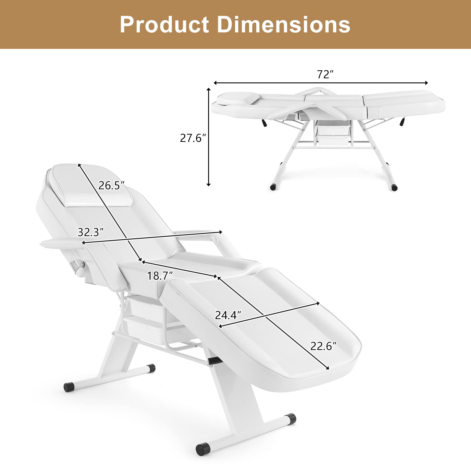Professional OmySalon Tattoo Chair & Esthetician Bed with Beauty Basket - White Salon Spa Equipment for Facial, Waxing, Eyelash Extensions & Microblading | Perfect for Tattoo Studios, Beauty Salons & Spa Centers