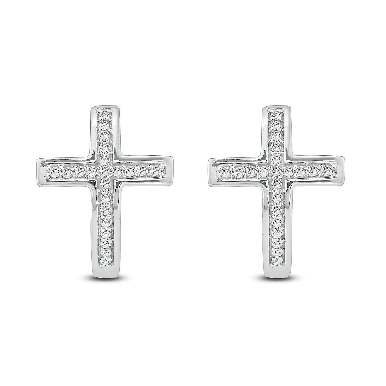 1/6ct Diamond Cross Hoop Earrings for Women - 925 Sterling Silver Valentine's Day Gifts | White & Black Diamond Huggie Earrings | Perfect for Valentine's Day, Anniversary, Birthday & Special Occasions