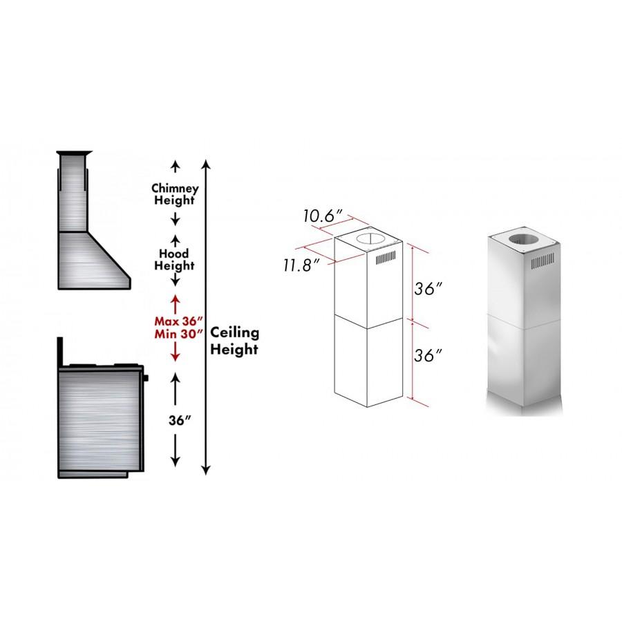 ZLINE 36-Inch Chimney Extension Kit for 10-12 ft Ceilings - Compatible with GL1i, GL2i, KE2i & KL3i Models - Ideal for Kitchen Range Hood Installation & Ventilation Upgrades
