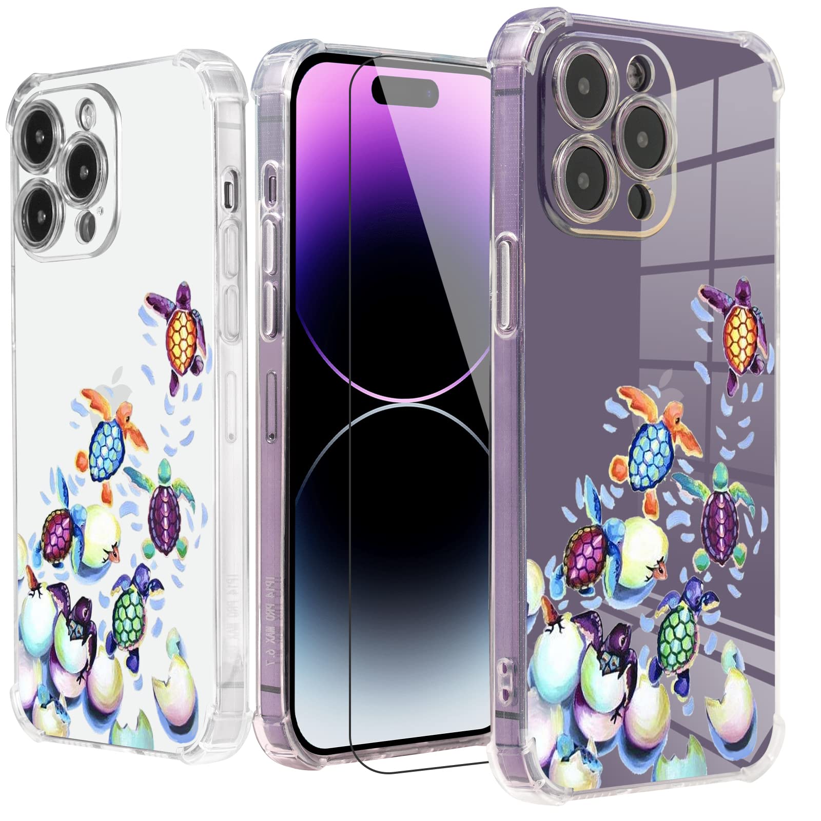 **Sea Turtles Design iPhone 12 Pro Max Case – Rainbow Pattern Soft TPU Protective Cover with Screen Protector | 6.6 ft Drop Impact Protection | Perfect for Beach, Travel & Outdoor Adventures**