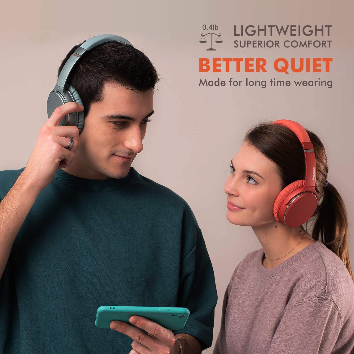 Srhythm NC25 Wireless Bluetooth 5.0 Over-Ear Headphones with Active Noise Cancelling (ANC), Hi-Fi Sound, Built-in Mic, 50H Battery Life, Low Latency Game Mode - Perfect for Travel, Work & Gaming (Renewed)