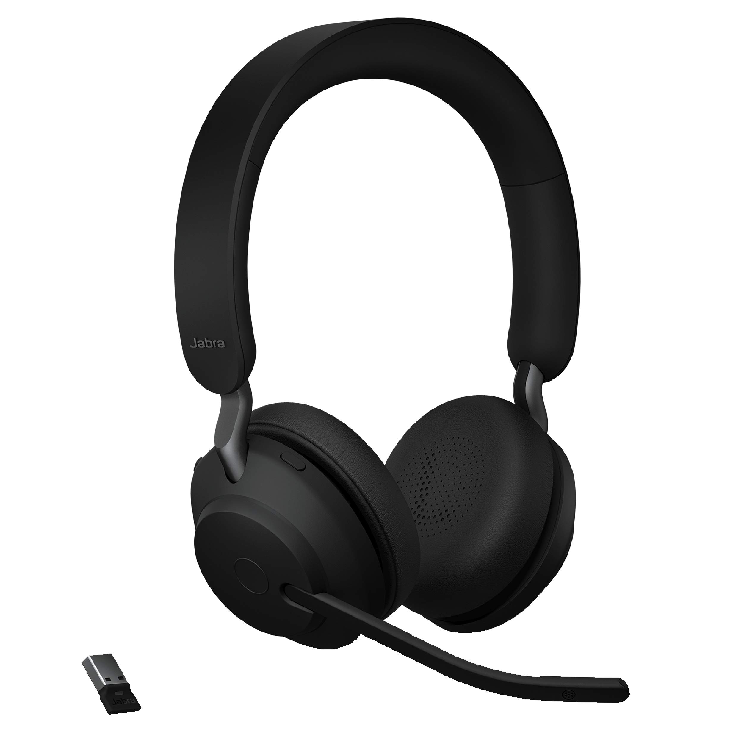 Jabra Evolve2 65 MS Wireless Bluetooth Headset with Link380a - Stereo Office Headphones for Calls & Music, 37H Battery Life, Passive Noise Cancelling (Black) | Perfect for Remote Work, Online Meetings & Home Office Use