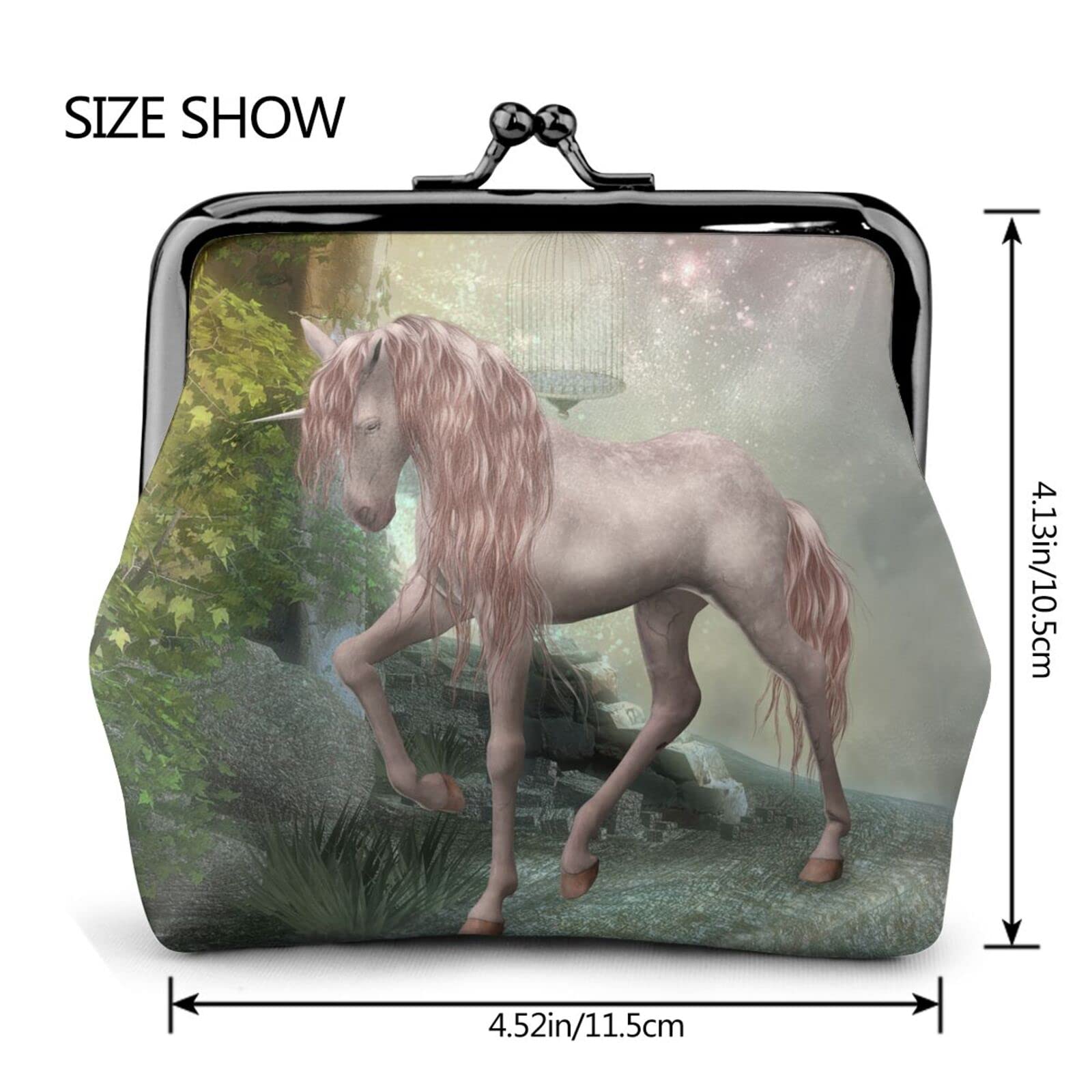 Women's Cute Small PU Leather Pocket Wallet with Kiss Lock & Buckle - Coin Purse, Card Holder, Mini Clutch Purse (Pink Unicorn) - Perfect for Everyday Use, Travel & Gift Giving