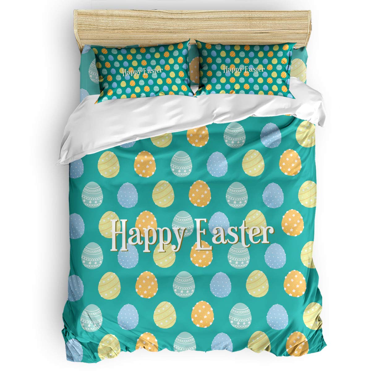 Yogaly 4-Piece King Size Bedding Set - Soft Printed Bed Sheets, Duvet Cover, Flat Sheet & Pillowcases for Adults, Teens, Kids & Nursery | Easter Egg Design | Perfect for Master Bedroom, Guest Room & Kids' Room Decor