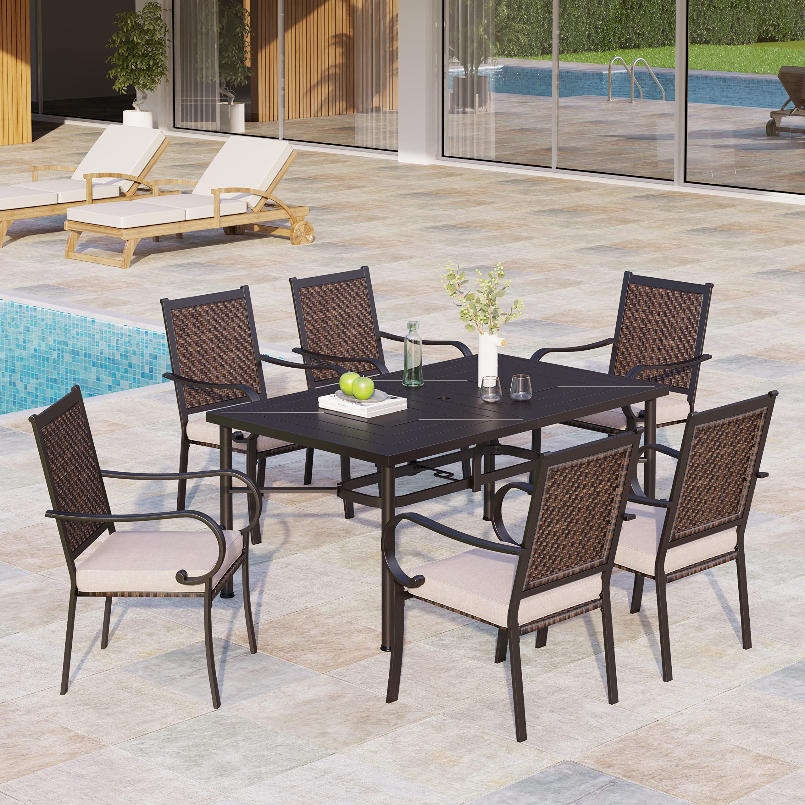 Outdoor Patio Dining Table with Umbrella Hole - 6-Person Metal Table for Lawn, Garden, Backyard & Porch | Perfect for Summer BBQs, Family Gatherings & Outdoor Entertaining