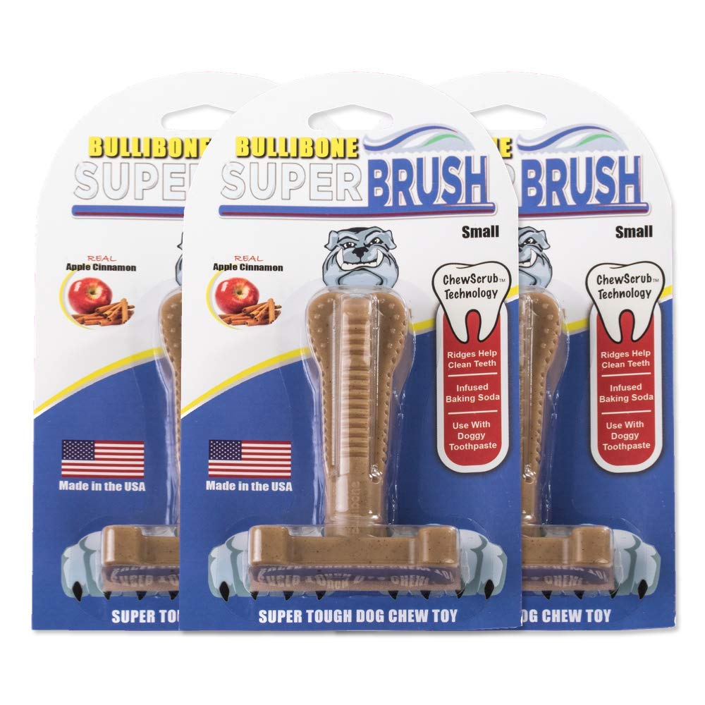 Bullibone SuperBrush: Long-Lasting Nylon Dog Toothbrush Chew Toy with Apple Cinnamon Flavor for Dental Health & Oral Care - Perfect for Puppy Teething, Fresh Breath & Playtime