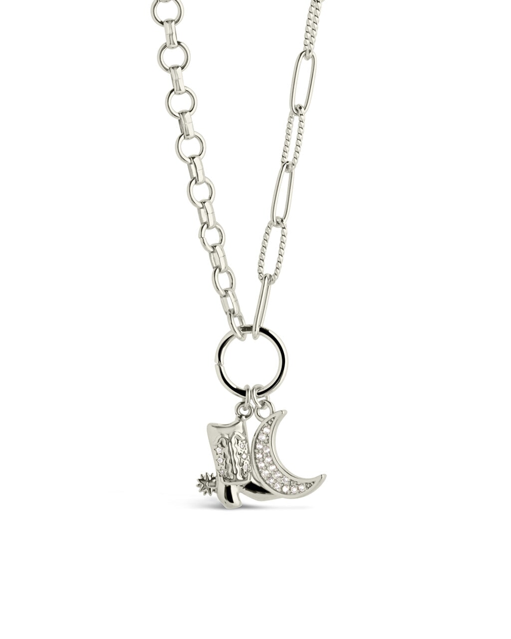 Kelsea CZ Boot & Moon Pendant Charm Necklace - Elegant Sterling Silver Jewelry for Women, Perfect Gift for Birthday, Anniversary & Valentine's Day | Boho Chic Style for Everyday Wear & Special Occasions