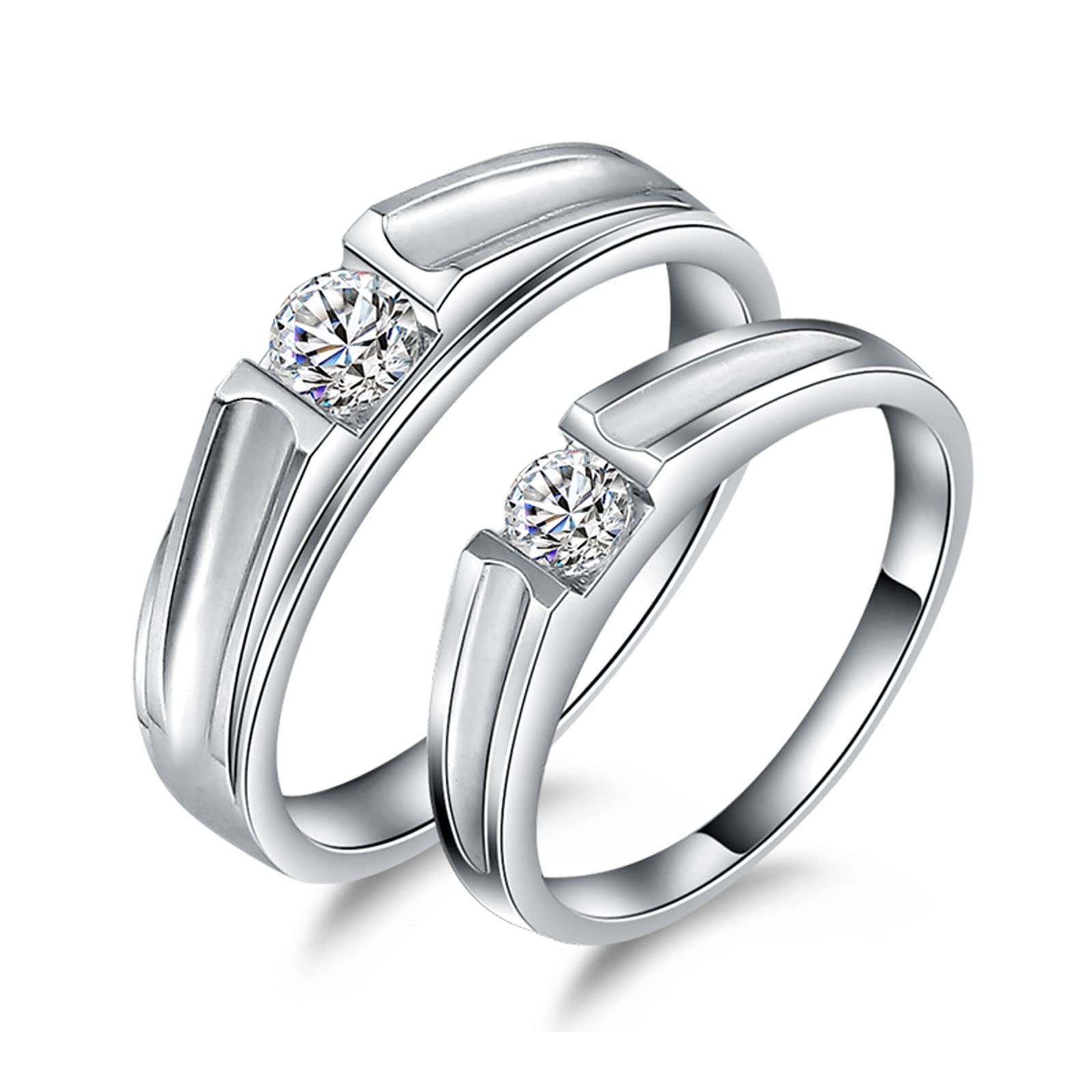 Diamond Matching Couples Rings for Him and Her - Sterling Silver, 10K, 14K, 18K Gold Wedding Promise Rings with Free Engraving | Perfect for Anniversaries, Engagements & Romantic Gifts