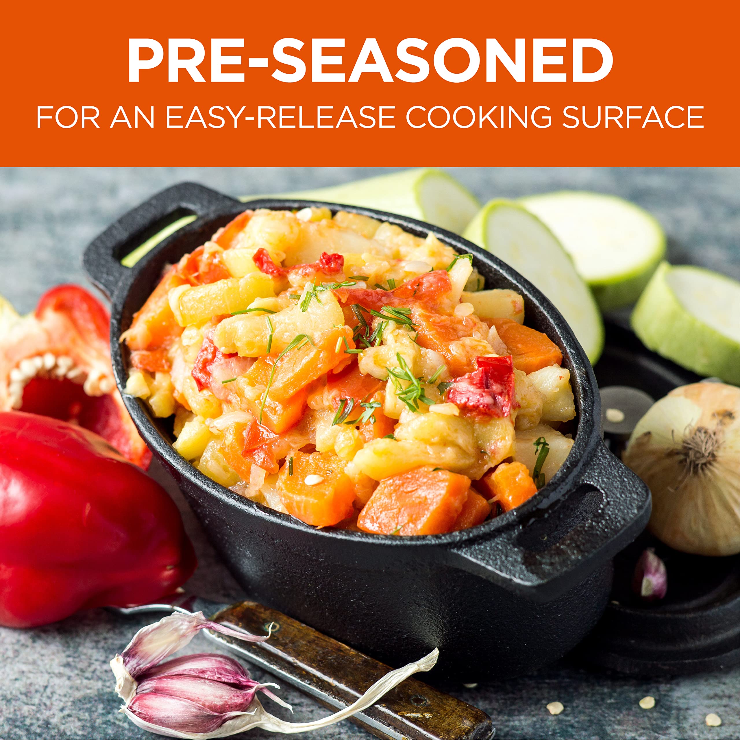 Commercial Chef 0.63 Qt Mini Cast Iron Casserole Dish with Lid - Small Dutch Oven for Baking, Roasting & Serving - Perfect for Individual Desserts, Side Dishes & Camping Cookware