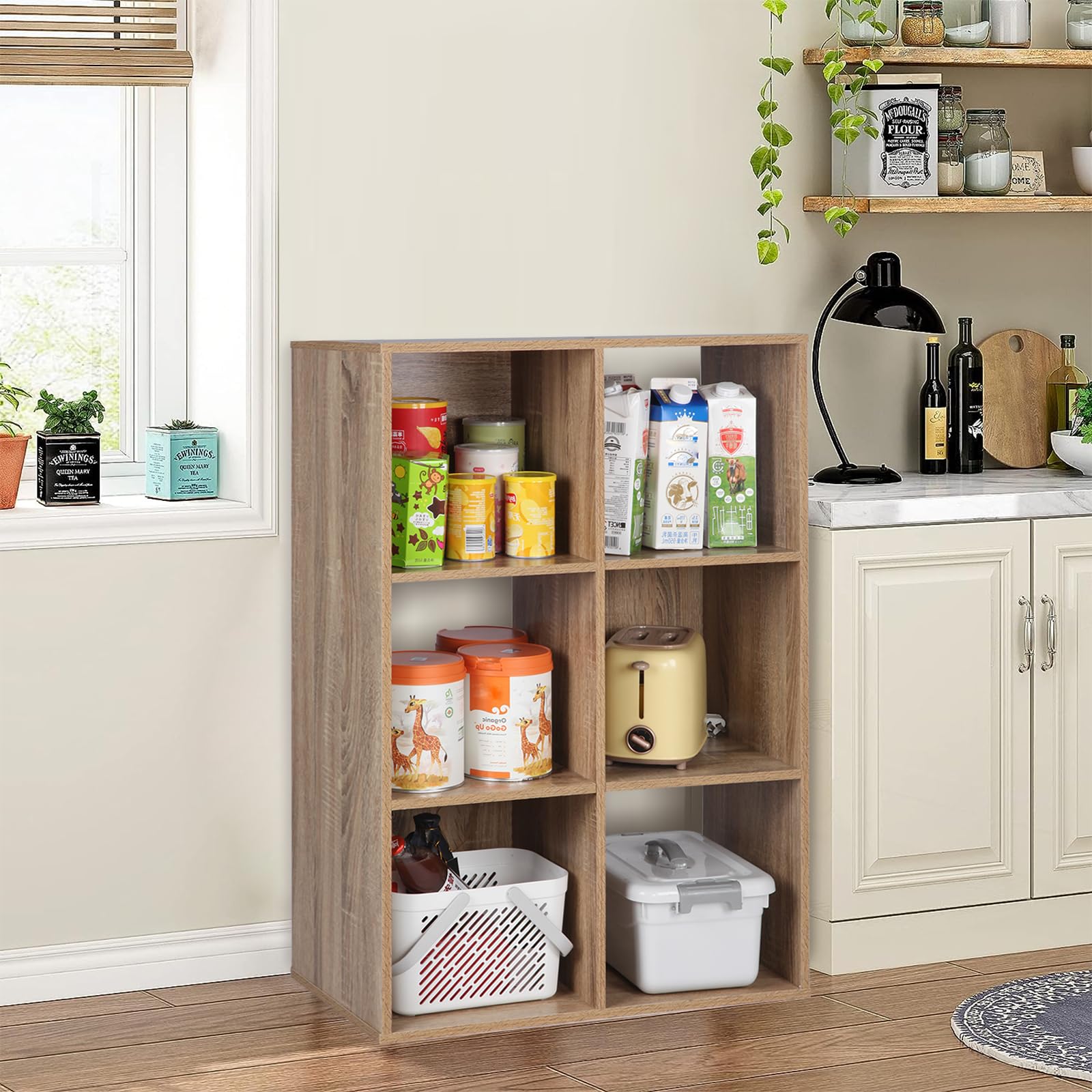 6-Cube Storage Organizer Shelf - Closet Cabinet & Bookshelf Organizer for Living Room, Bedroom, Office - Oak Wood - Perfect for Home Organization & File Storage