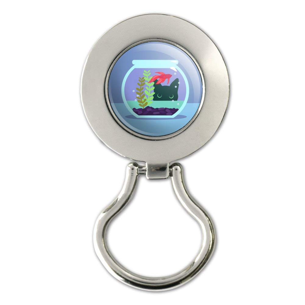 Black Cat Staring at Betta Fish Bowl Magnetic Metal Eyeglass ID Badge Holder - Secure & Stylish Accessory for Office, School, or Events