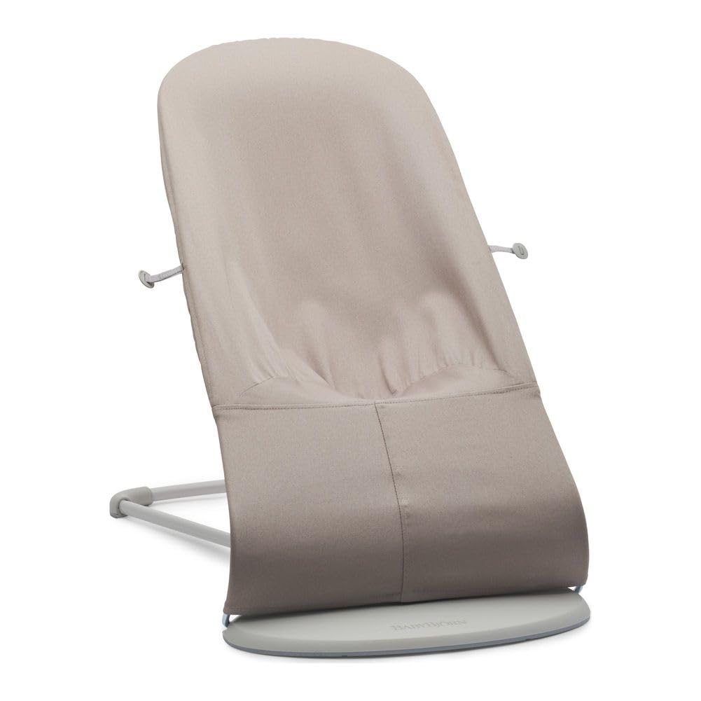BabyBjörn Bouncer Bliss - Adjustable 2-in-1 Baby Bouncer & Toddler Chair (8-29 lbs) | 4-Position Reclining, Lightweight Portable Infant Seat in Sand Gray Woven Fabric | Perfect for Nursery, Living Room & Travel