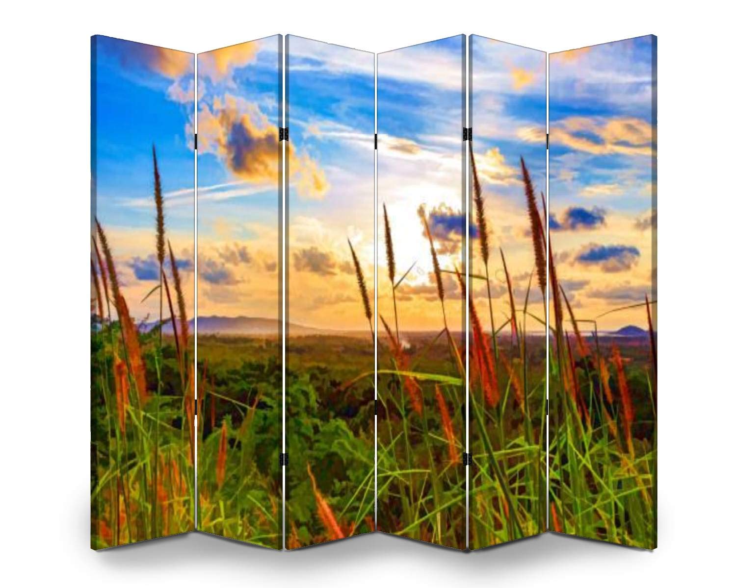 APED DECOR 6-Panel Wooden Room Divider - Folding Privacy Screen with Dual-Sided Canvas Landscape Design for Home Office, Bedroom Partition & Indoor Decoration | Perfect for Creating Private Spaces in Living Rooms, Studios and Event Displays
