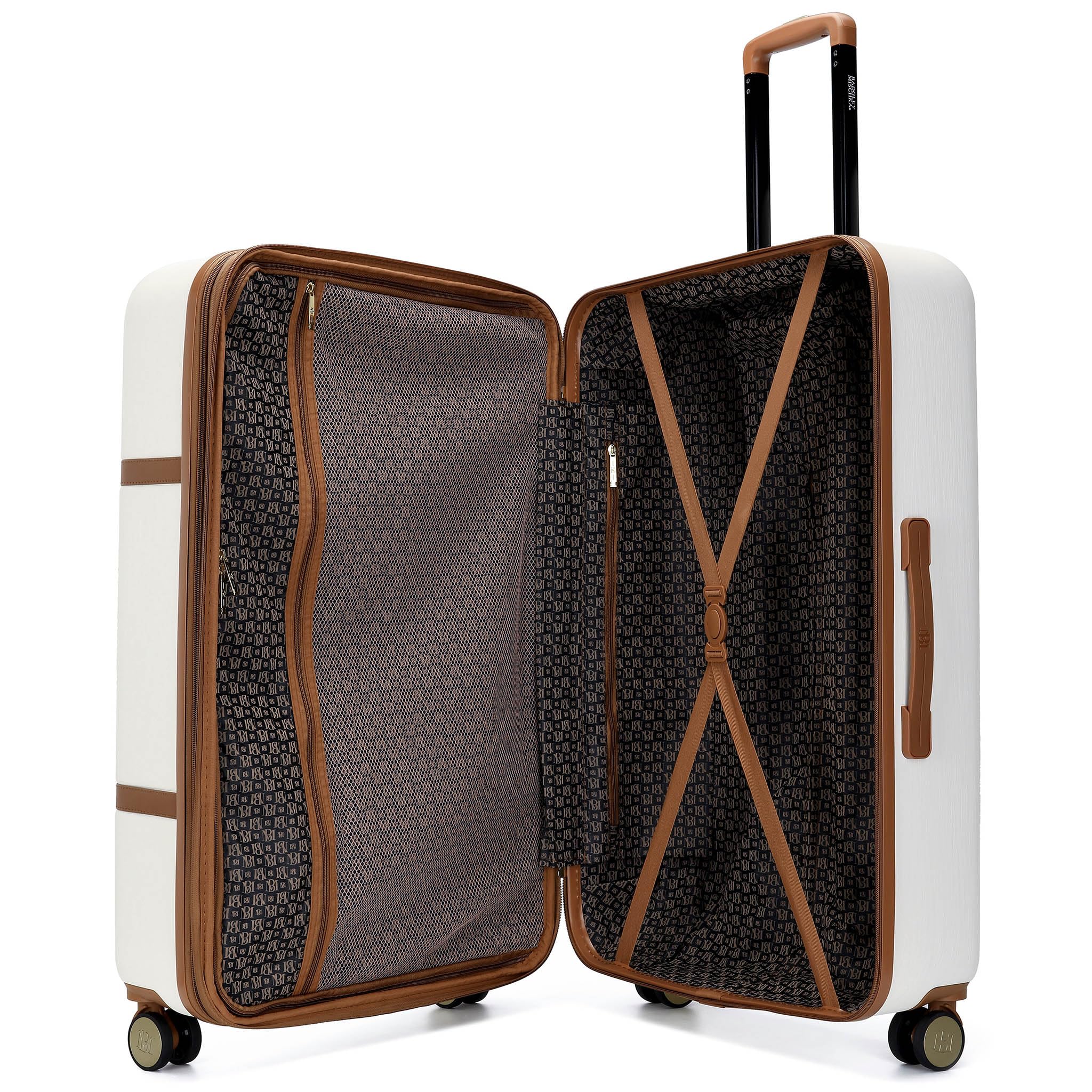 Badgley Mischka Grace 3-Piece Expandable Polycarbonate-ABS Retro Luggage Set in White | Vintage Style Suitcase for Travel, Business Trips & Vacations