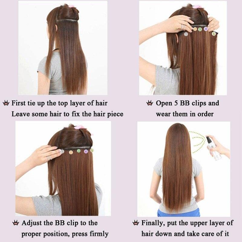 Trendy Club™ Long Straight Synthetic Hair Extensions & Wigs - Smooth Silky Clip-in Hair for Women & Girls - Perfect for Parties, Cosplay & Daily Styling