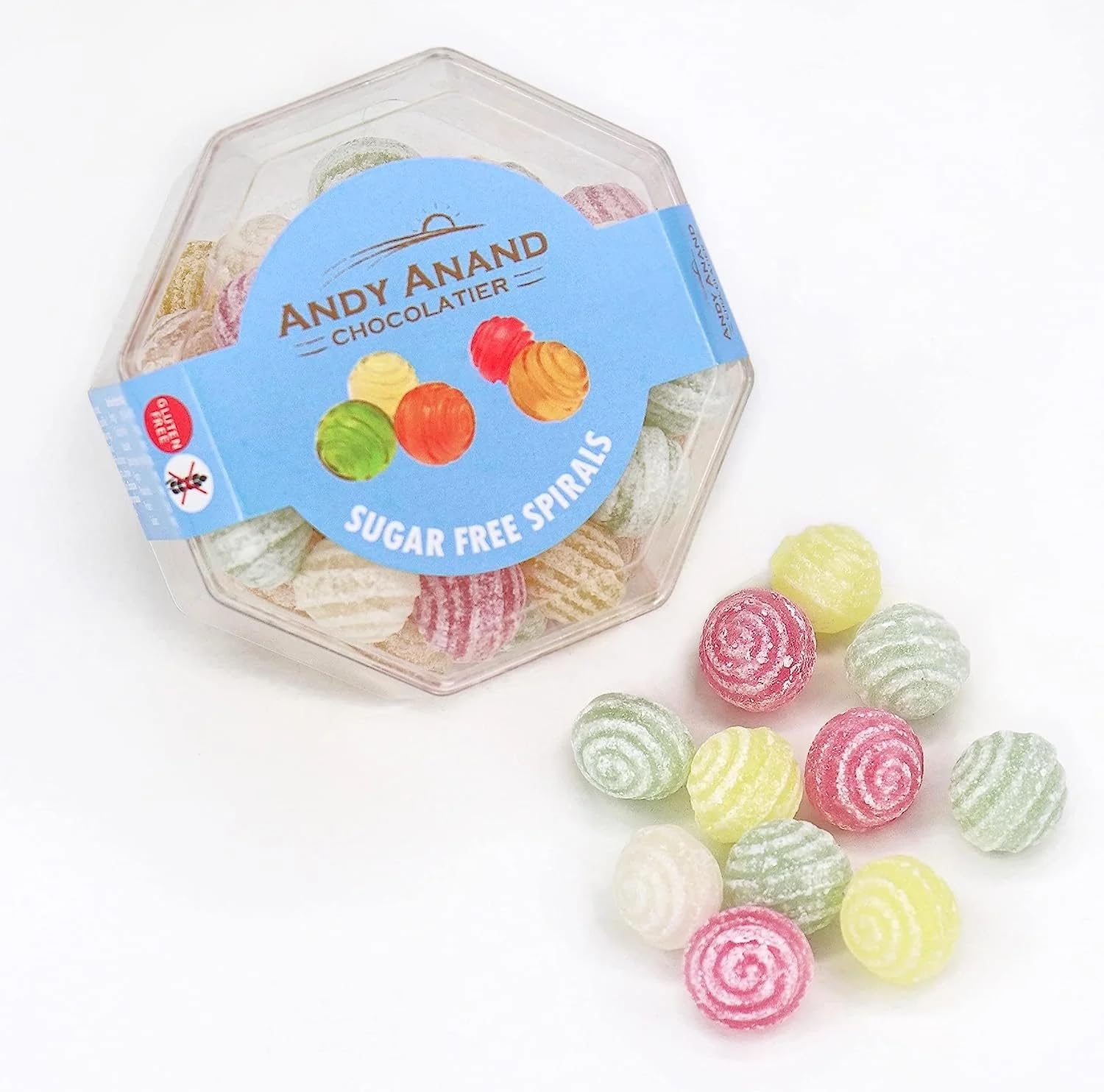 Sugar Free Hard Candy Spirals 110pc - Stevia Sweetened Zero Sugar Candy Assortment (5 Flavors) - Keto & Diabetic Friendly - Perfect for Office, Travel & Gifts - Made in Spain (7 Oz)