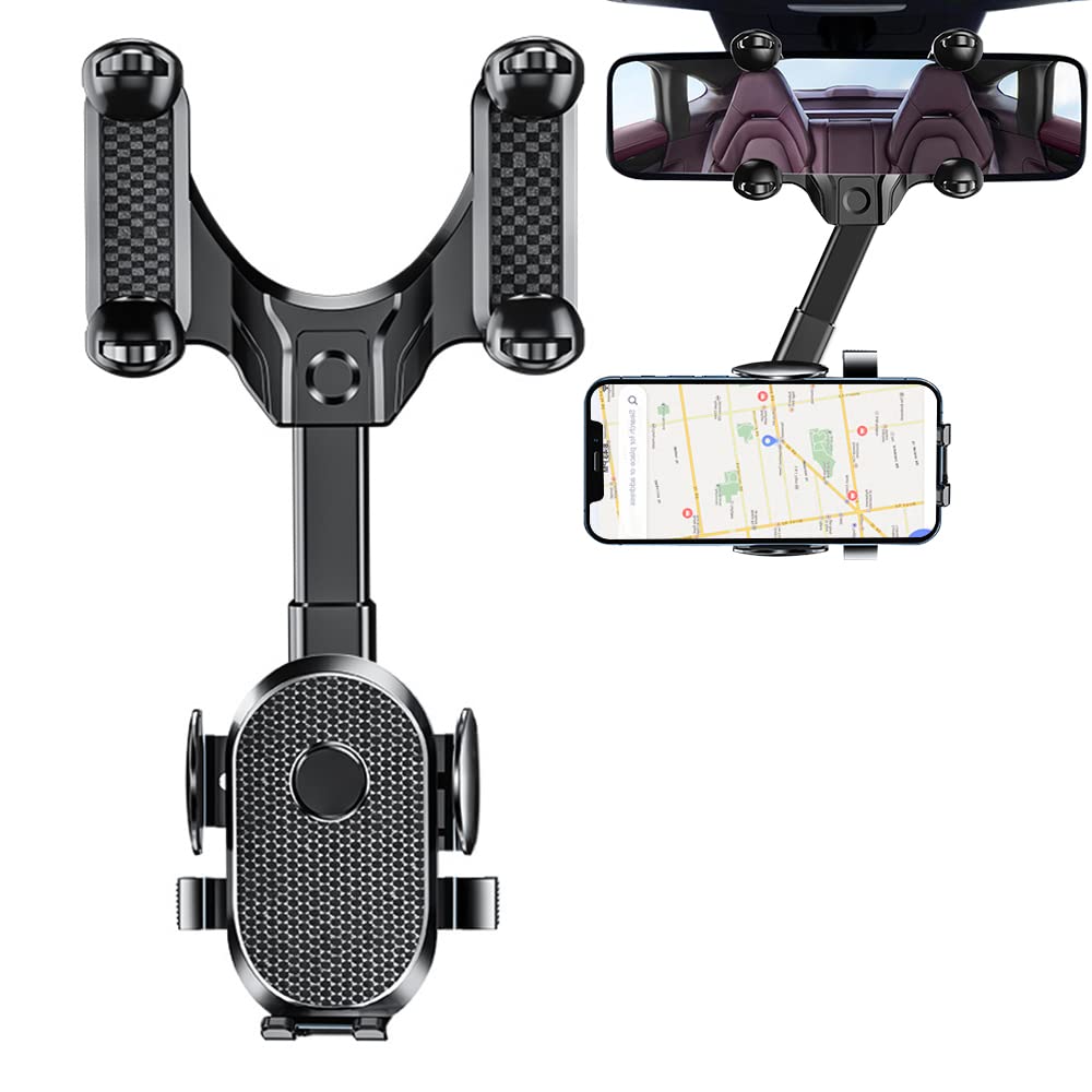 360° Adjustable Universal Car Phone Mount - Multifunctional Rearview Mirror Phone Holder for iPhone, Android & GPS - Perfect for Hands-Free Driving & Navigation