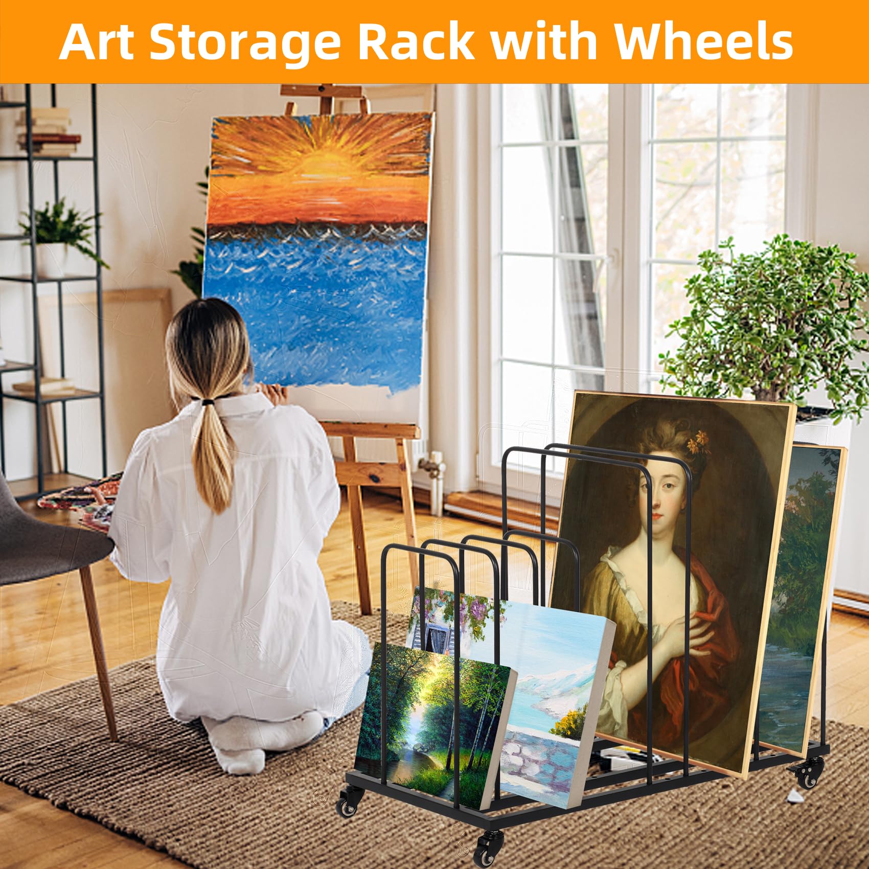 Lukar Adjustable Metal Art Canvas Storage Rack with Wheels - Organizer for Canvas Boards, Drawing Panels, Paper Pads | Perfect for Art Studios, Home Studios & Creative Workspaces