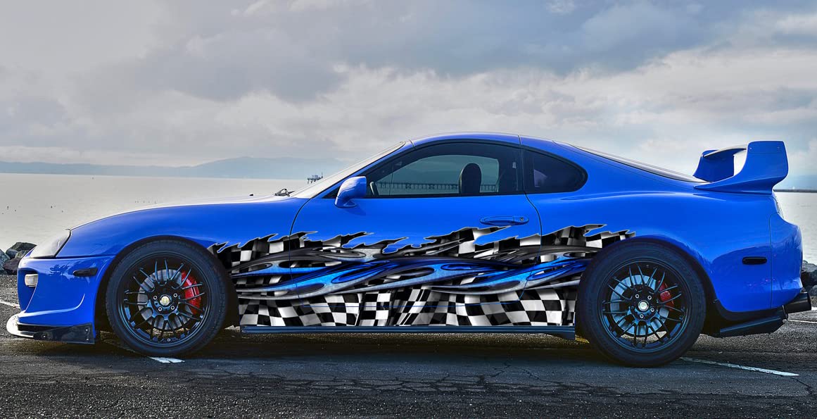 Full Color Car Vinyl Wrap - Racing Flag & Tribal Checkered Design - Ripped Metal Street Racing Graphic (22x70) - Perfect for Car Decals, Vehicle Wrapping & Motorsport Enthusiasts