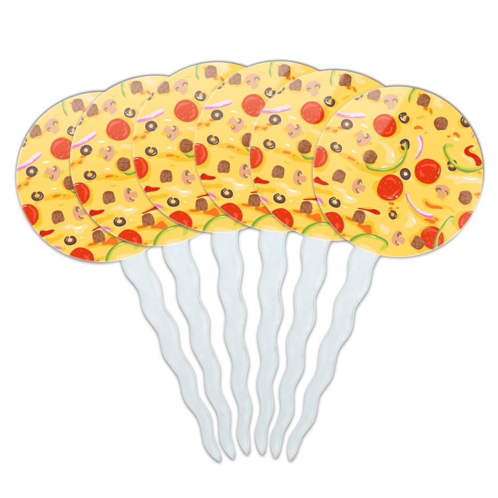 Pepperoni, Olives & Onions Pizza-Themed Cupcake Toppers - Set of 6 | Party Decorations for Birthday, Baby Shower & Baking Events