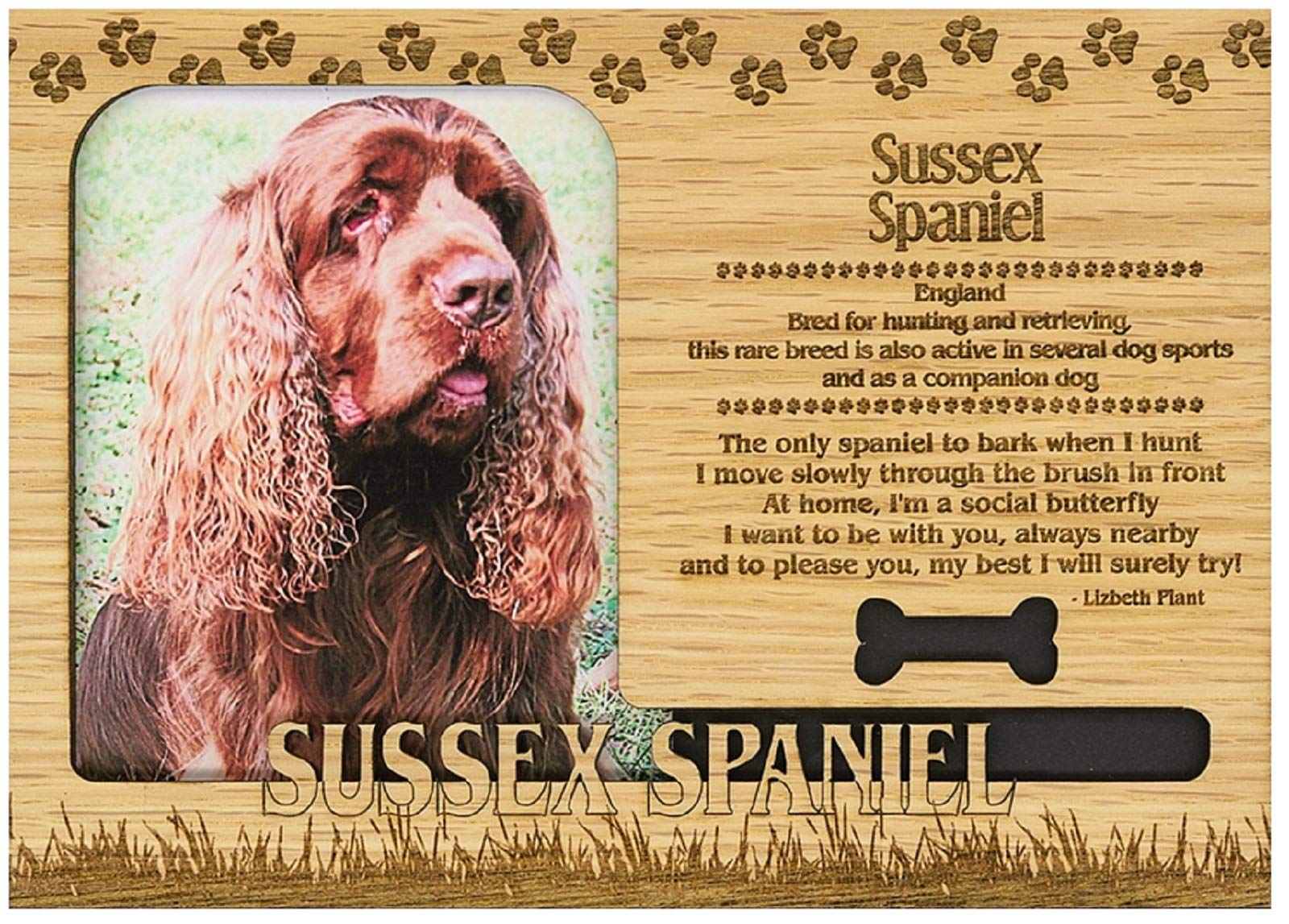 Personalized Engraved Wood Picture Frame Magnet - Perfect Gift for Dog Lovers, Sussex Spaniel Decor, Home & Office Display
