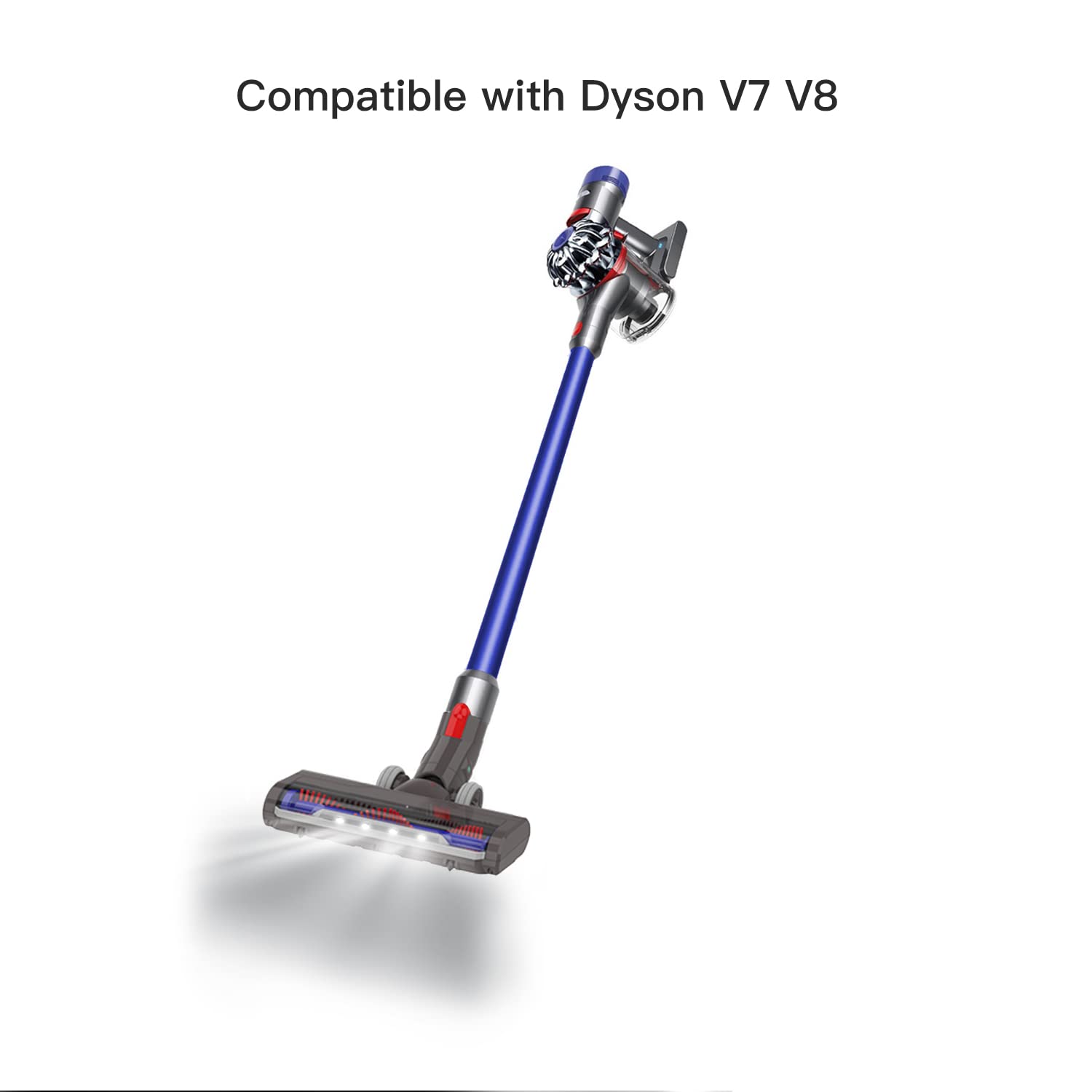 Upgraded Hardwood Floor Vacuum Attachments with LED Headlights for Dyson V7 V8 - Replacement Motorhead, Soft Roller & PP Bristle Motorized Brush Accessories for Marble, Carpet, Rug Cleaning - Perfect for Pet Hair, Dust & Deep Cleaning in Homes & Offices