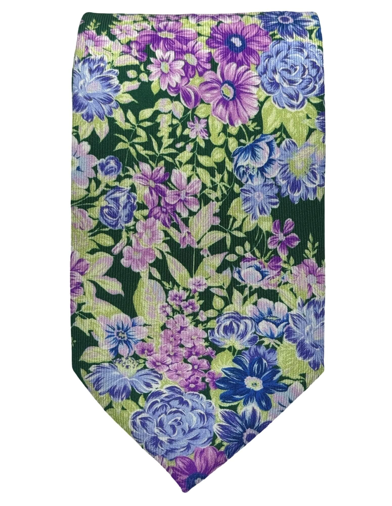 DÉCLIC Rayleigh Floral Tie - Green Silk Necktie for Men | Perfect for Weddings, Business Meetings & Formal Events