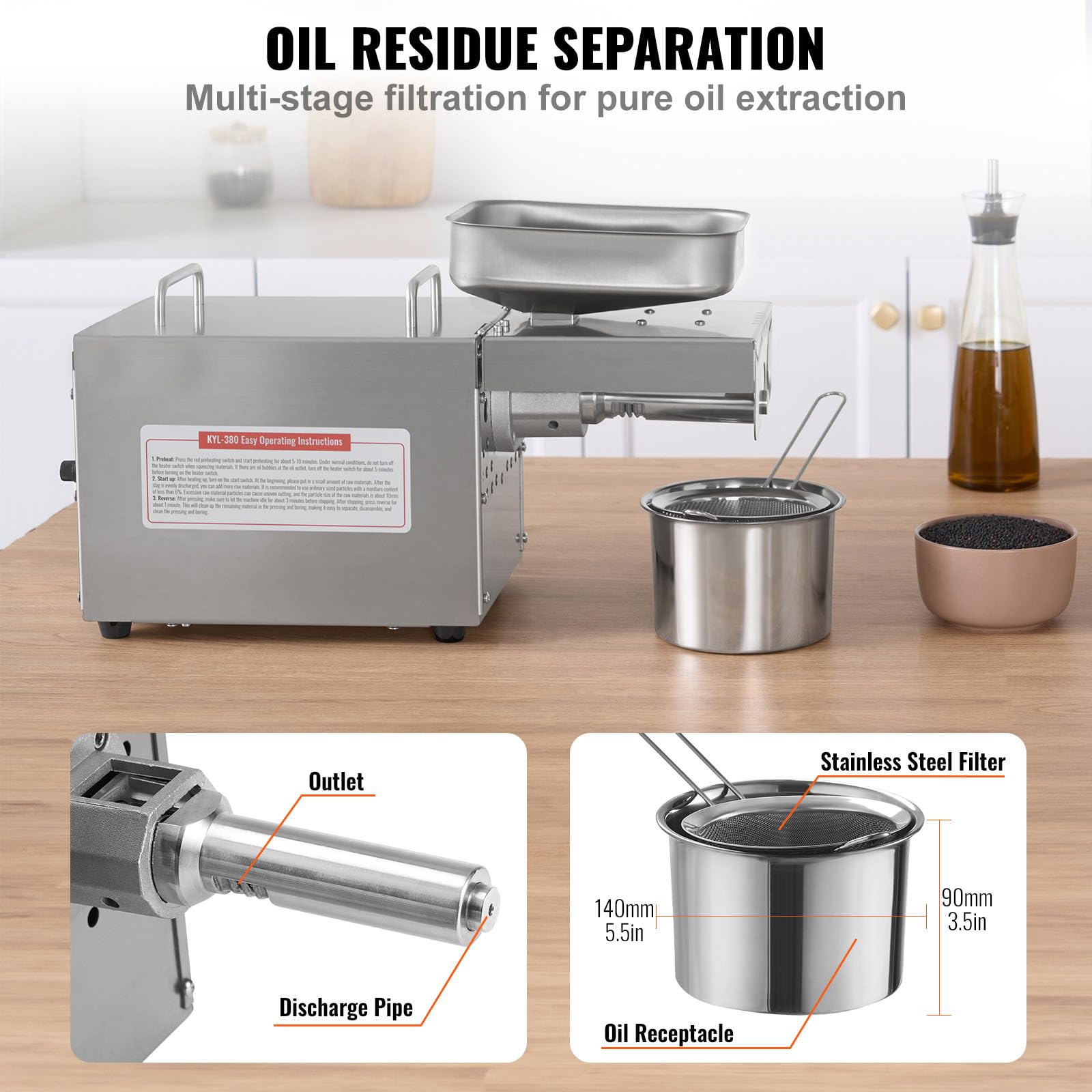 Happybuy 700W Electric Oil Press Machine - Stainless Steel Hot Press Oil Extractor for Organic Coconut, Almond, Peanut Oil - Perfect for Home Use & DIY Natural Oils