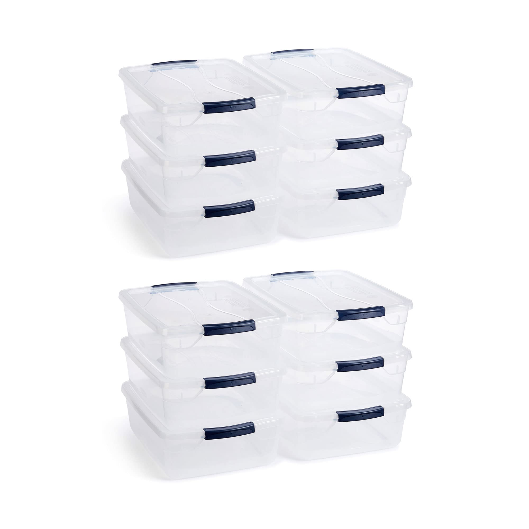 Rubbermaid Latching Plastic Storage Tote Bins - 12 Pack Set for Home Organization, Garage, Office & Moving Supplies | Durable Stackable Containers with Secure Lids