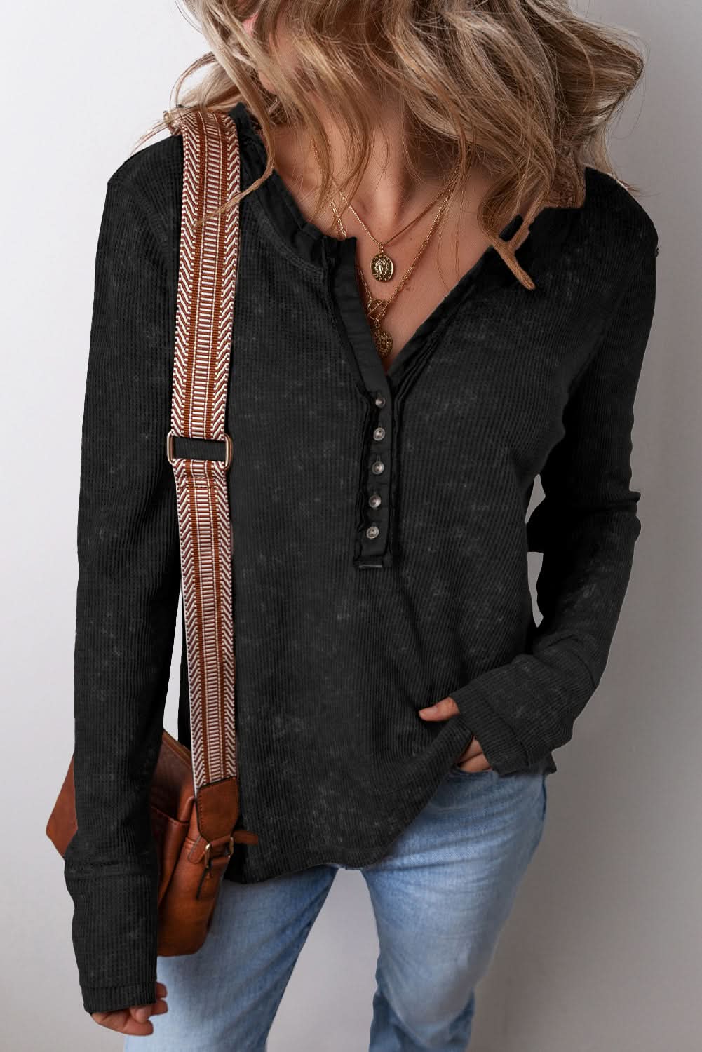Trendy Black Acid Wash Long Sleeve T-Shirt for Women | Vintage Style Casual Top | Perfect for Streetwear, Layering & Everyday Outfits