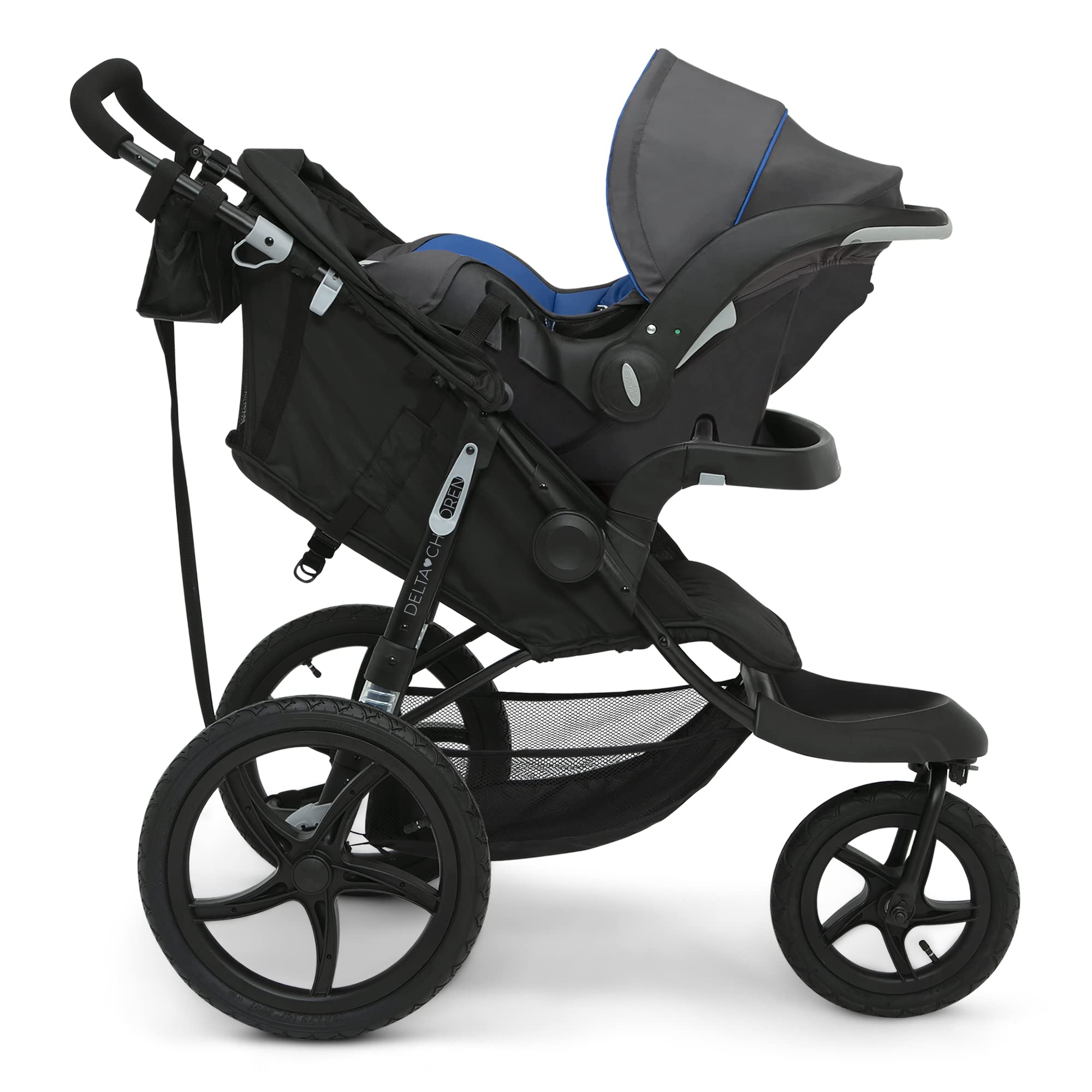 Delta Children Apollo Jogging Stroller - Lightweight Shock-Absorbing Frame with Adjustable Canopy & Reclining Seat - Compatible with Infant Car Seats (Black) - Perfect for Running, Walking & Outdoor Adventures with Baby