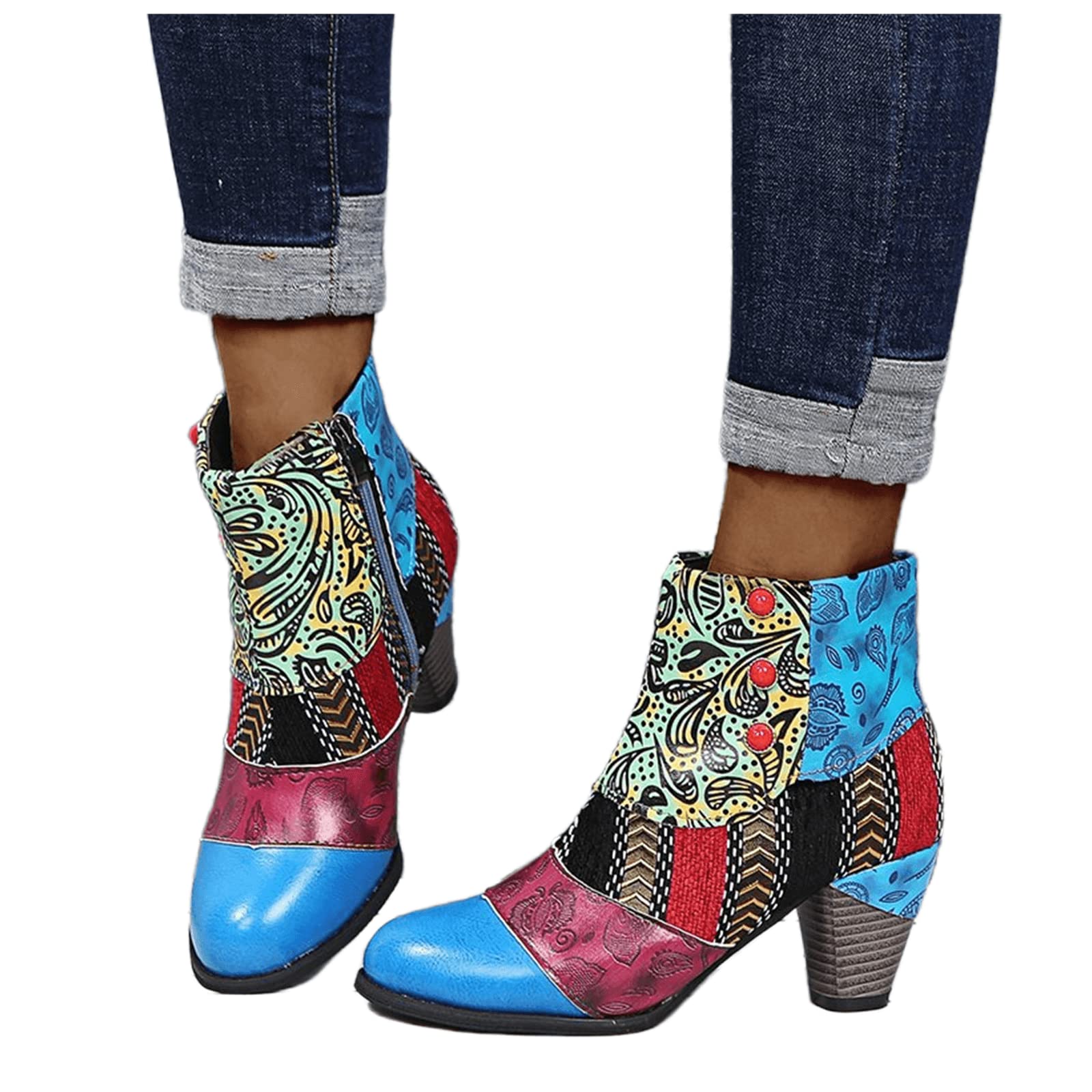 Lausiuoe Women's Ankle Boots - Low Heel Cowboy Western Booties with Side Zipper, Wide Width Comfort for Casual & Dressy Occasions | Perfect for Country Dancing, Rodeos & Everyday Wear