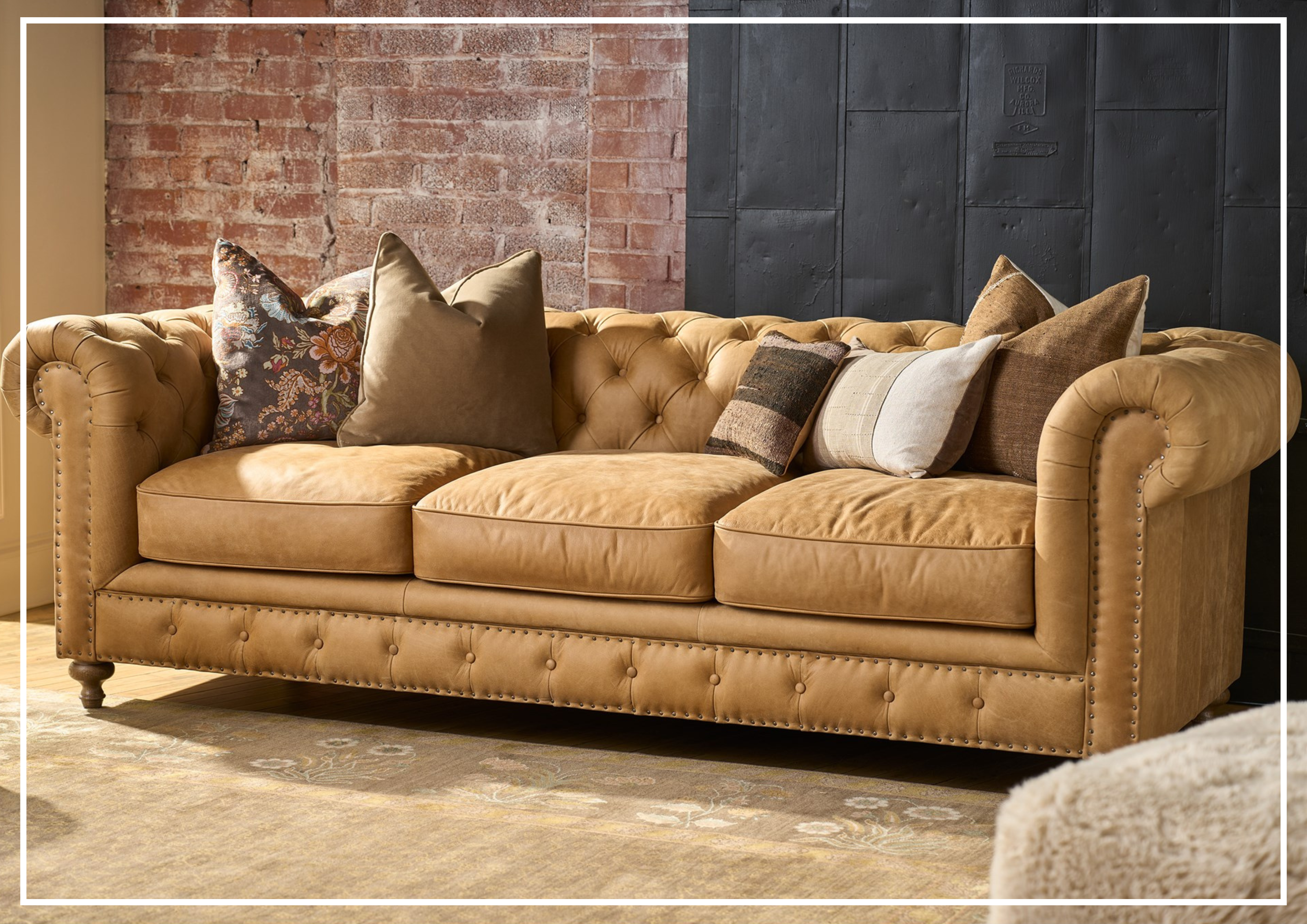 Universal Griffith Park Berkeley Leather Tufted Sofa with Rolled Arms - Premium Genuine Leather Living Room Couch for Modern Home, Office Lounge & Entertainment Spaces