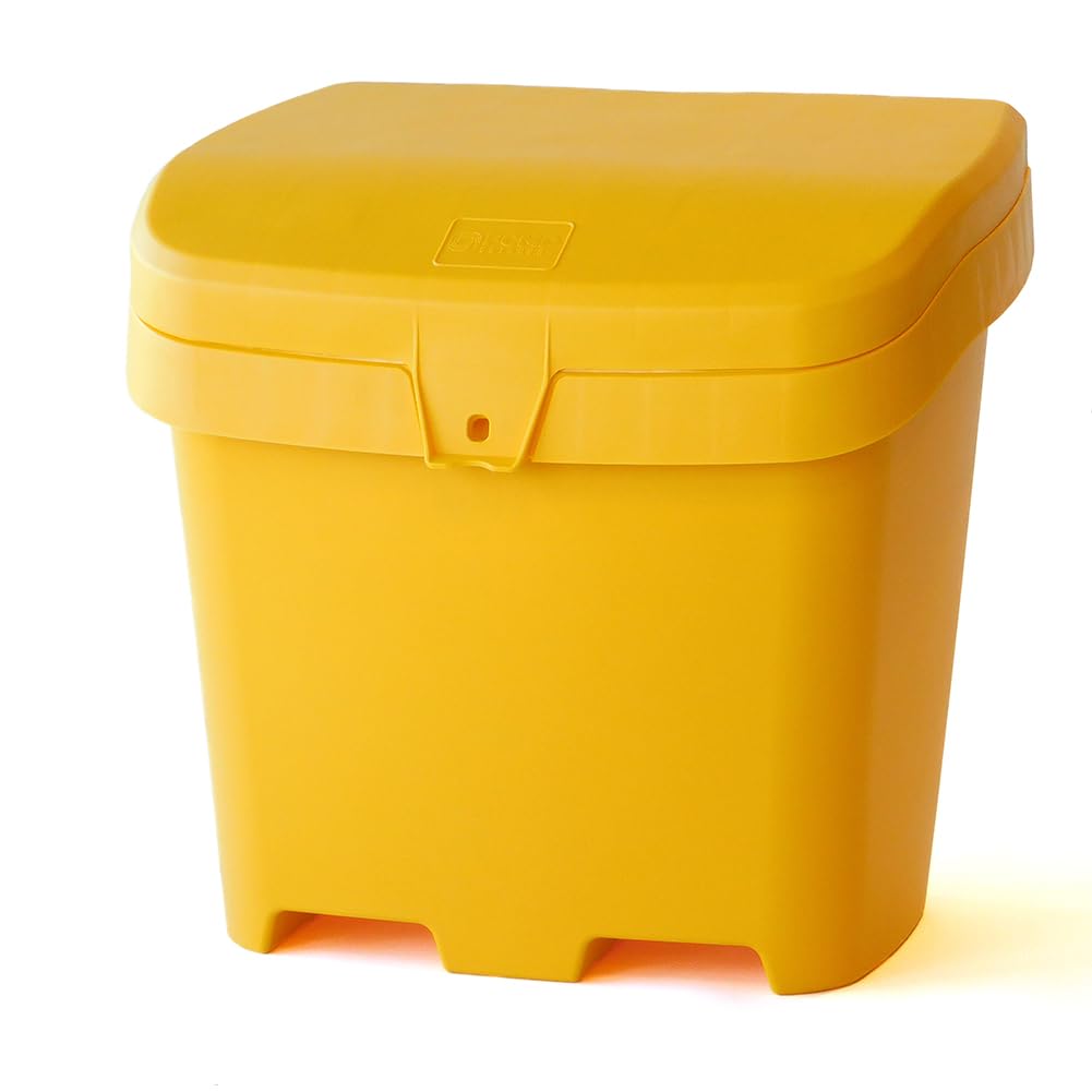 FCMP Outdoor 31 Gallon Heavy-Duty Salt & Sand Storage Box - Weatherproof Deck Container for Patio, Yard & Garage - Bright Yellow for High Visibility - Ideal for Winter Salt Storage & Summer Sand Organization