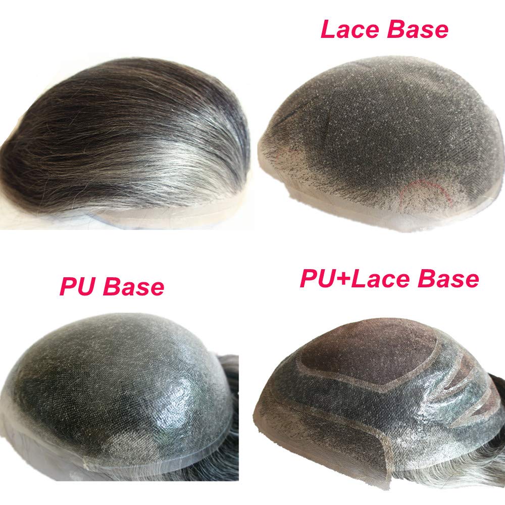 Natural Black & 40% Gray Human Hair Toupee for Men - 10x8