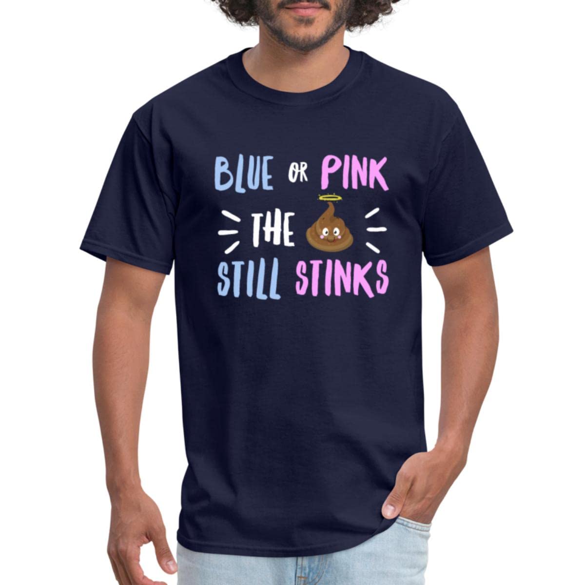 Blue or Pink The Poo Still Stinks Gender Reveal Party Men's T-Shirt | Funny Pregnancy Announcement Tee | Perfect for Baby Shower, Gender Reveal Events & New Dad Gifts