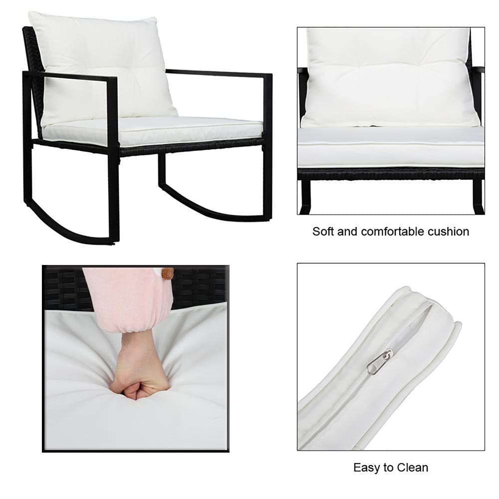 **Heavy Duty Outdoor Rocking Chair with Cushion - Ergonomic Camping, Lawn, Beach & Balcony Chair for Adults - White - Perfect for Relaxing, Reading, or Sunbathing**