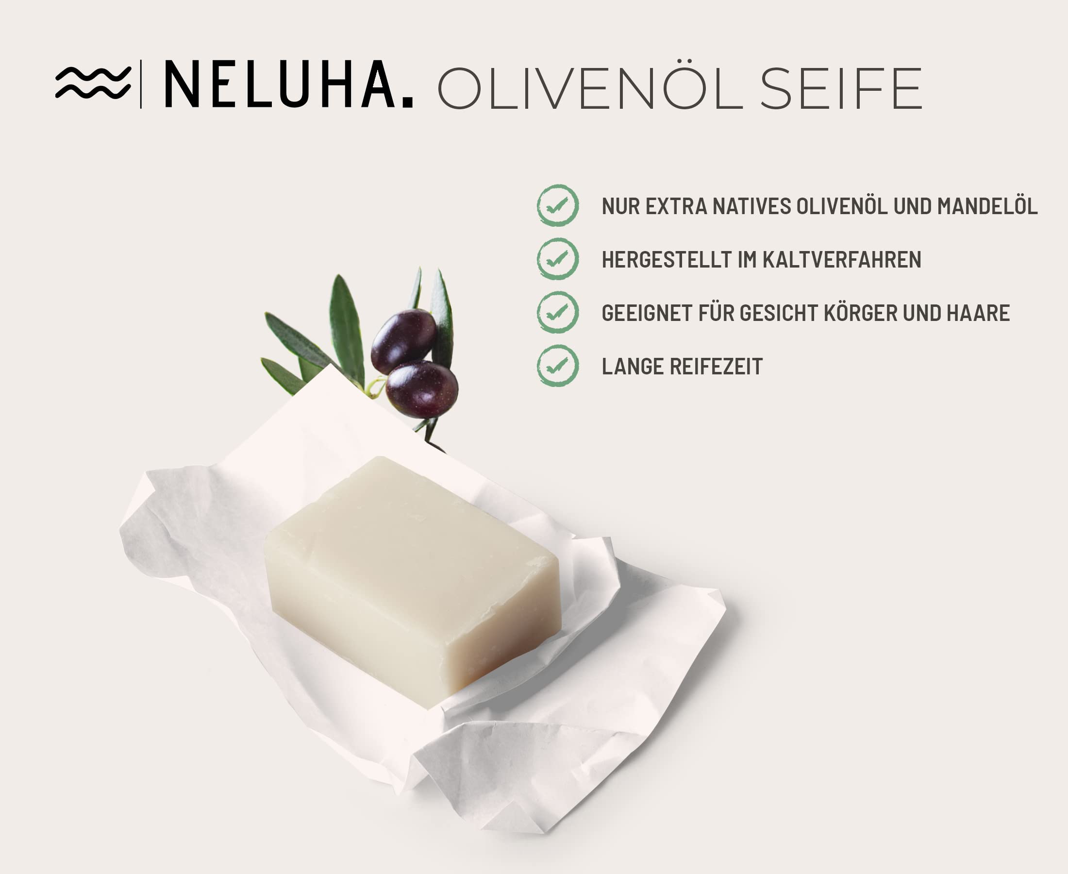 **NELUHA 100% Natural Rose Olive Oil Soap with Almond Oil - Fragrance-Free, Hypoallergenic, Plastic-Free Bar Soap for Sensitive Skin, Hair & Shaving - Gentle Moisturizing Cleanser for Face, Body & Daily Shower Use**