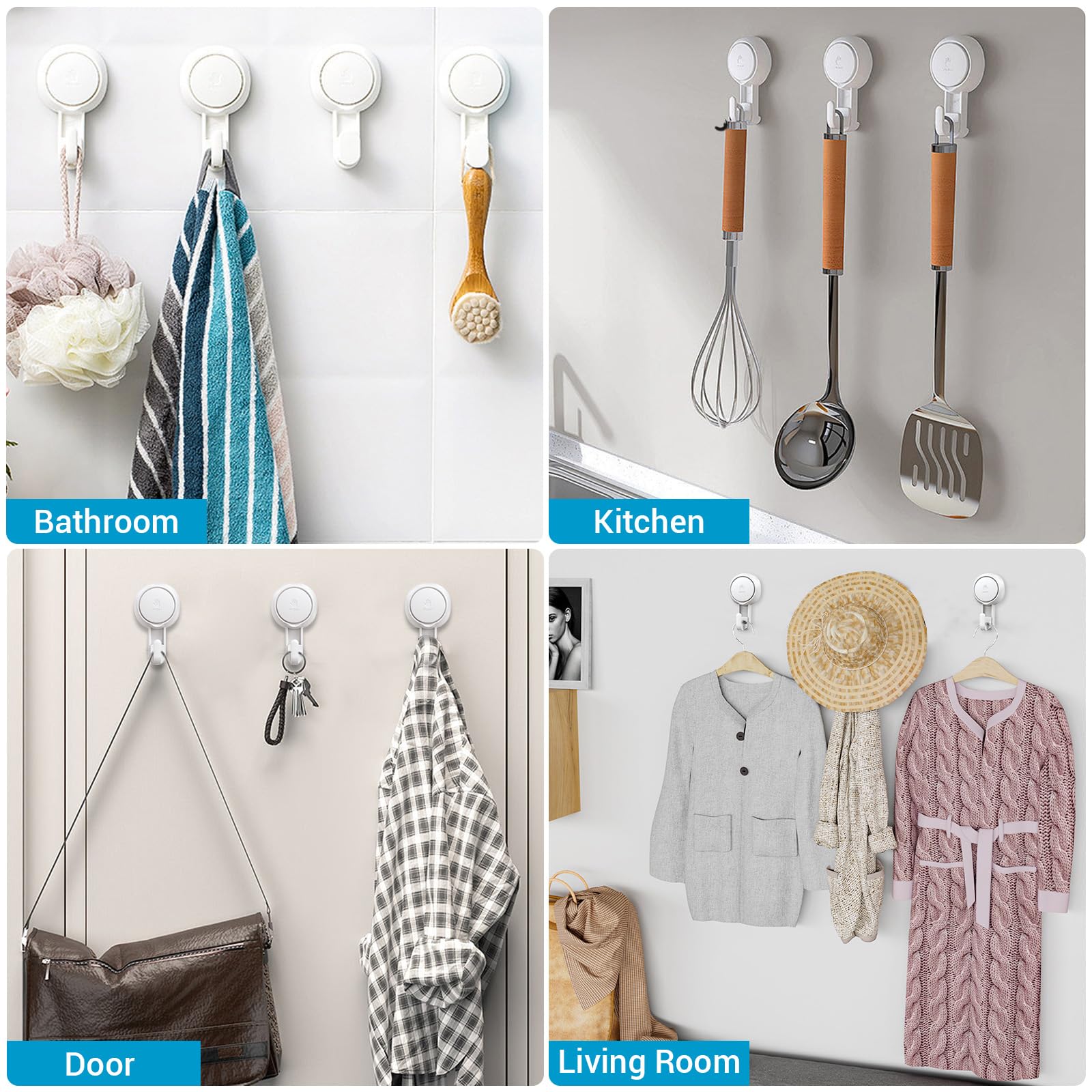 LUXEAR Heavy Duty Suction Hooks - 6 Pack Strong Vacuum Suction Cup Hangers for Shower, Glass Door, Window, Christmas Wreath - Waterproof Bathroom & Kitchen Organization (Perfect for Hanging Towels, Decorations & Utensils)