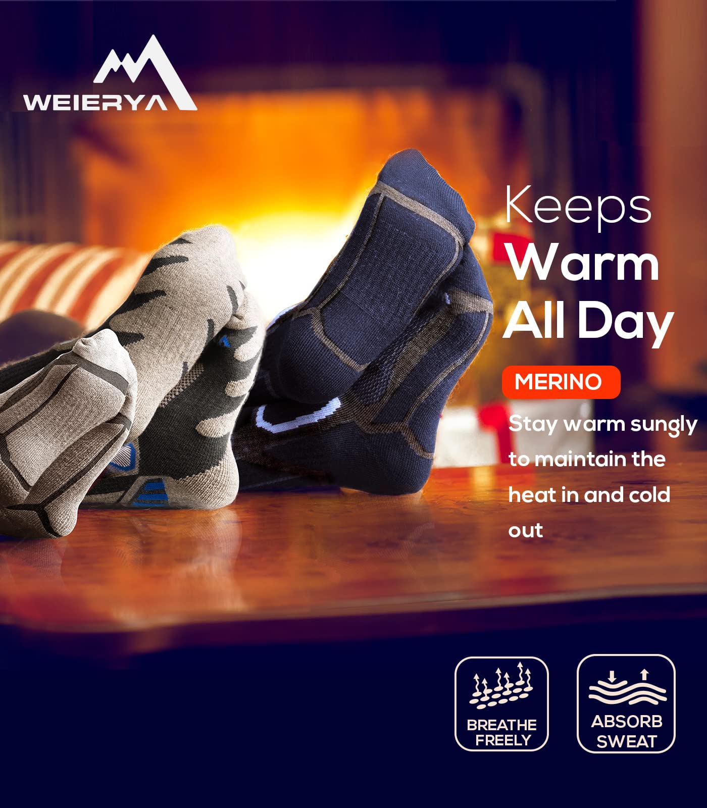 Premium Merino Wool Ski Socks for Men & Women - Warm Thermal Knee-High Winter Snowboarding Socks (3-Pack) - Perfect for Skiing, Snowboarding & Cold Weather Outdoor Activities