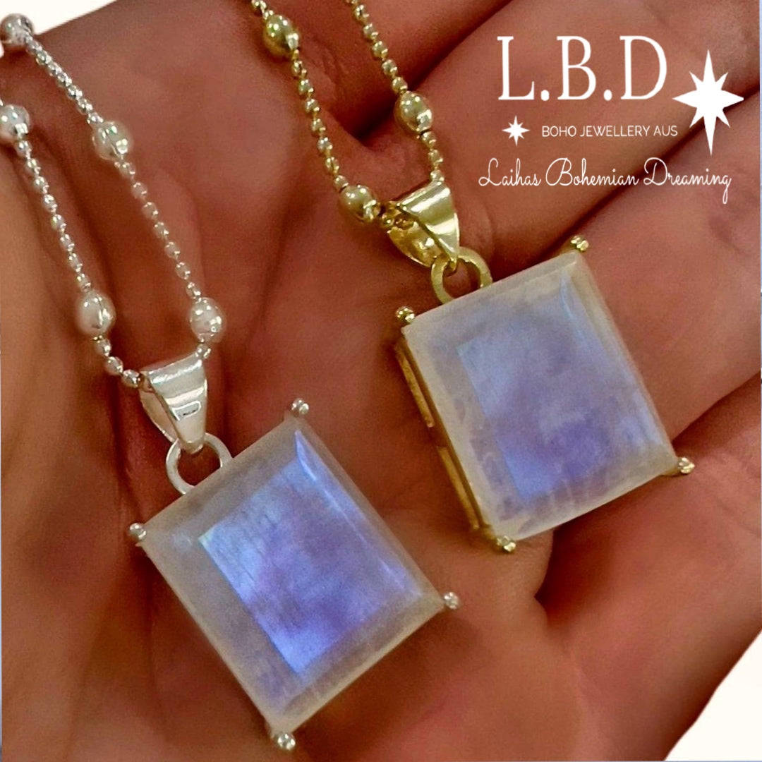 Laihas Exquisite Emerald Cut Moonstone Necklace - Elegant Jewelry for Women, Perfect for Weddings, Parties & Special Occasions