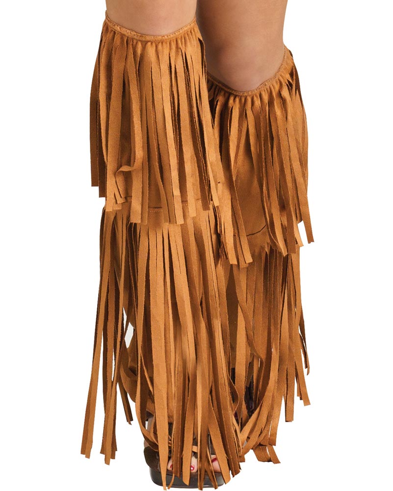 Vintage 60s Hippie Fringe Boot Covers - Bohemian Tan Leather Ankle Boot Accessories for Music Festivals & Costume Parties
