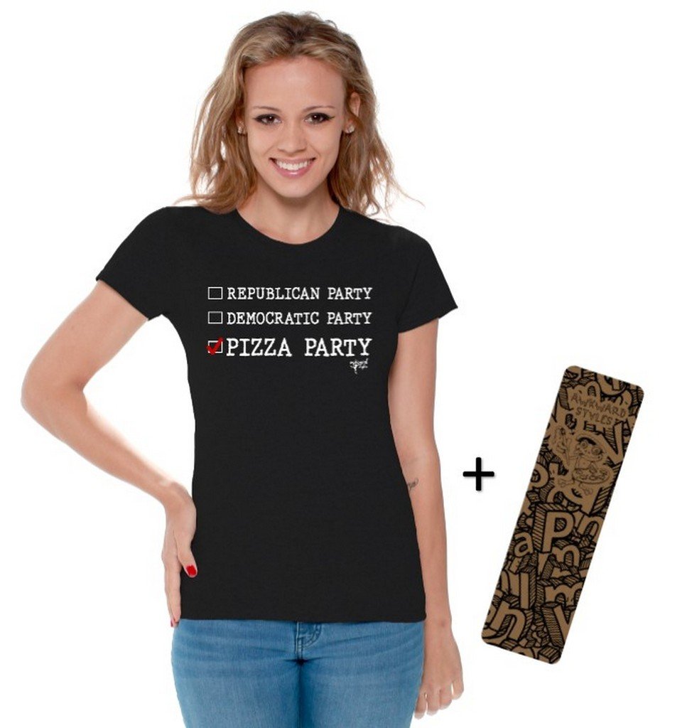 Awkwardstyles Women's Political Humor T-Shirt - Republican vs Democratic Pizza Party Design in White | Funny Election Gift for Women | Perfect for Campaign Events, Voting Day & Political Satire Lovers