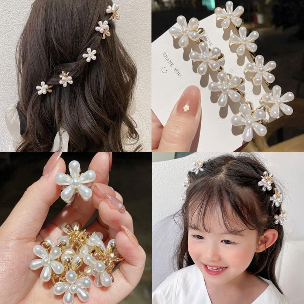 10 Pcs Small Pearl Daisy Hair Clips - Sweet Bangs Hair Claw Jaw Clips for Women & Girls (White) | Perfect for Weddings, Parties & Everyday Hairstyles