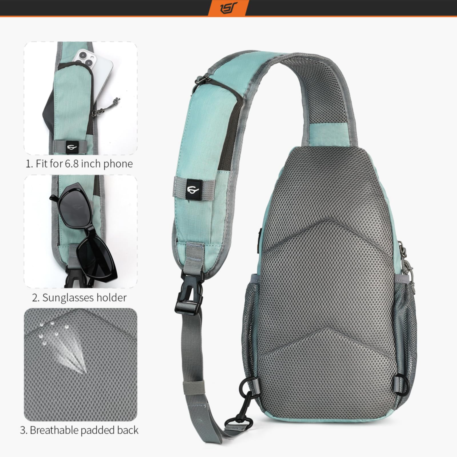 SKYSPER Crossbody Sling Bag for Men & Women - Lightweight Chest Shoulder Backpack for Travel, Hiking, Gym & Daily Use (Mint Green) | Compact Daypack with Adjustable Strap | Perfect for Commuting, Shopping & Outdoor Activities