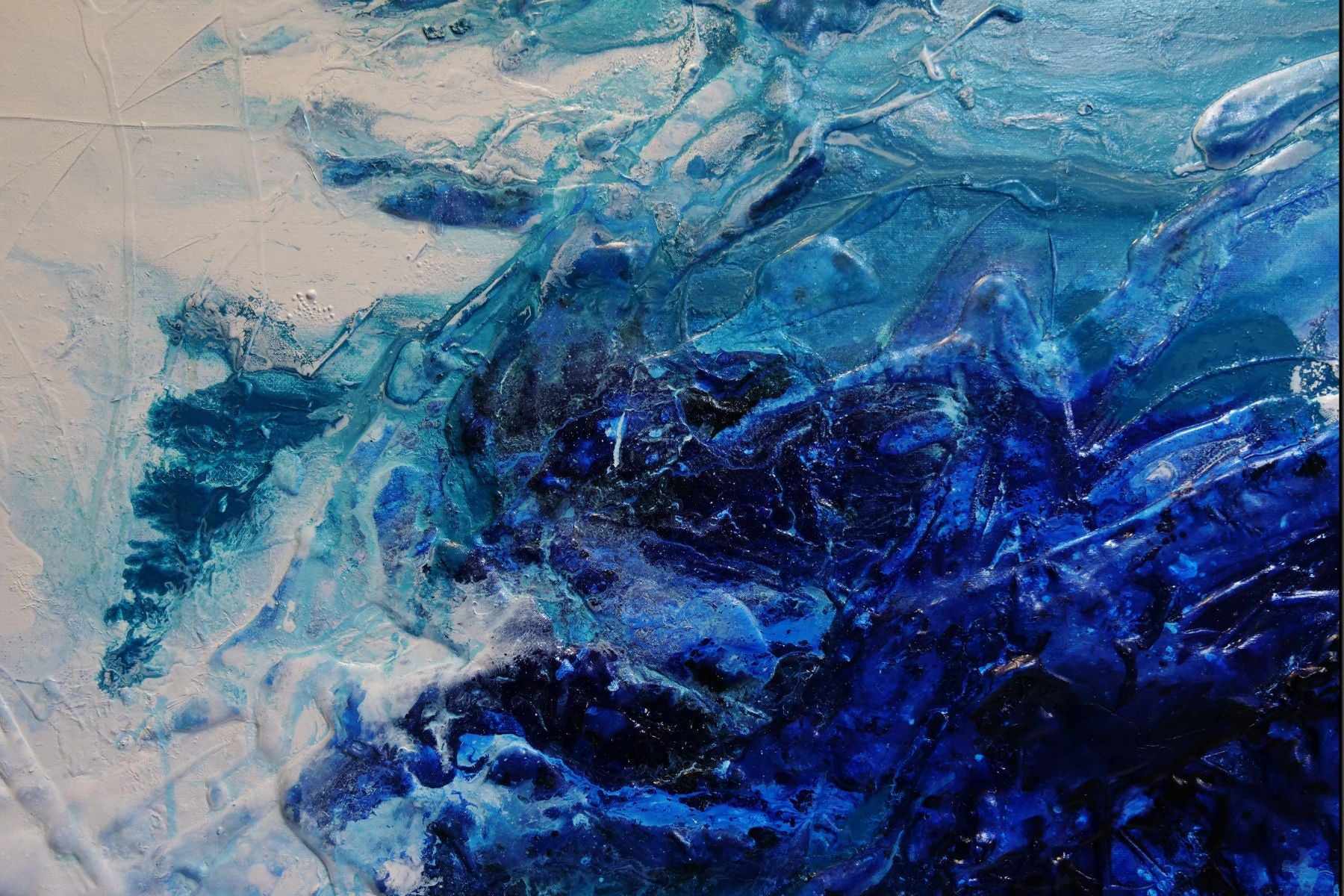 240cm x 100cm Blue and White Textured Abstract Canvas Art - Modern Fractured Painting for Living Room Wall Decor | Large Contemporary Artwork for Home & Office