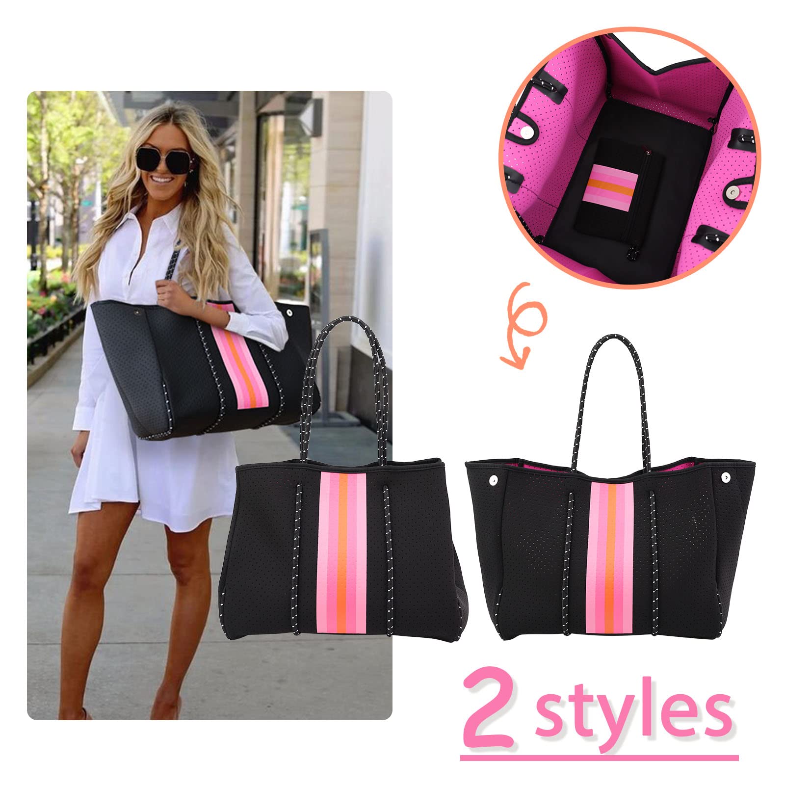 IBEE Neoprene Tote Bag for Women - Large Foldable Beach & Pool Bag