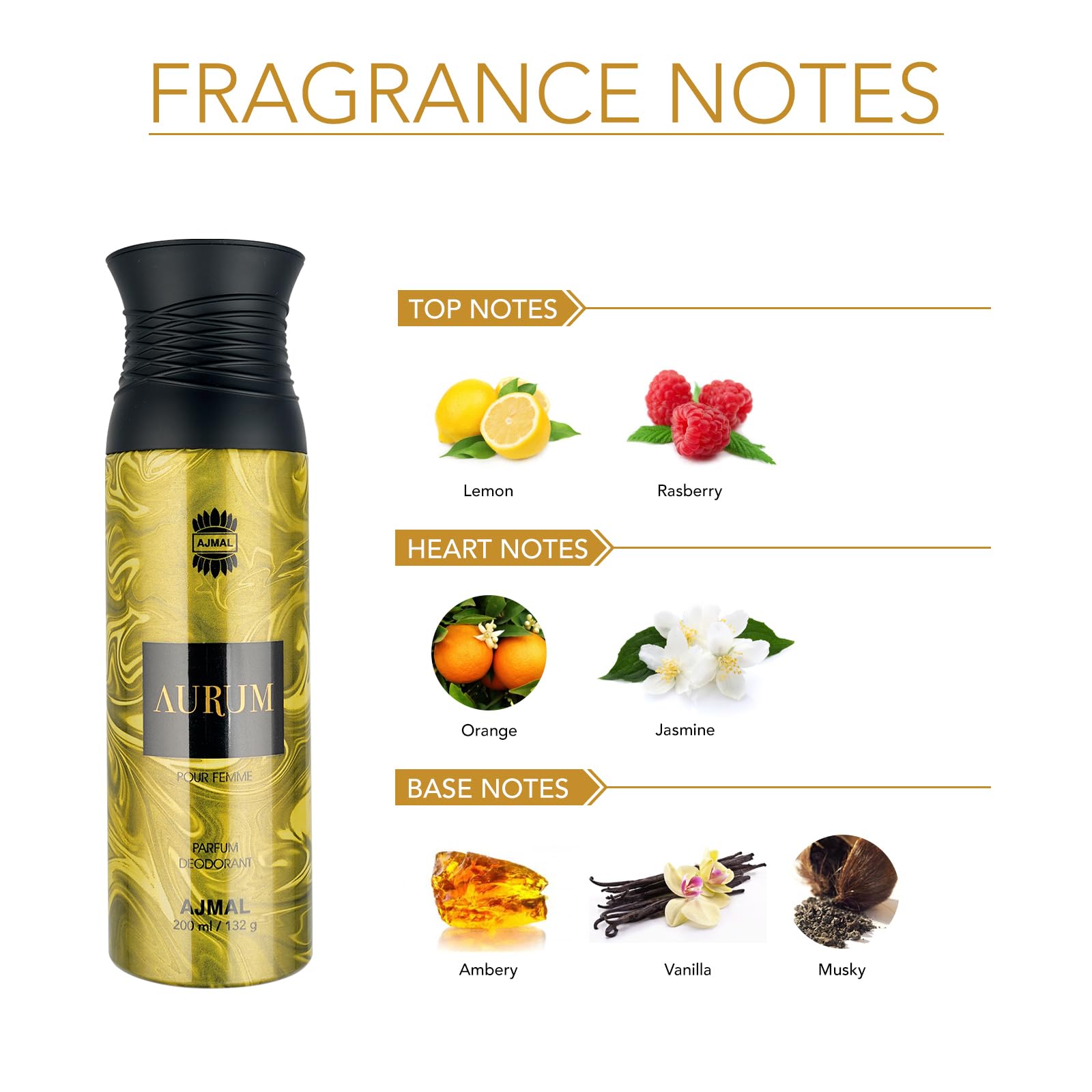 Ajmal Aurum Perfume Deodorant Body Spray for Women - 200ml Long Lasting Fragrance Gift Set | Perfect for Daily Wear, Special Occasions & Romantic Dates